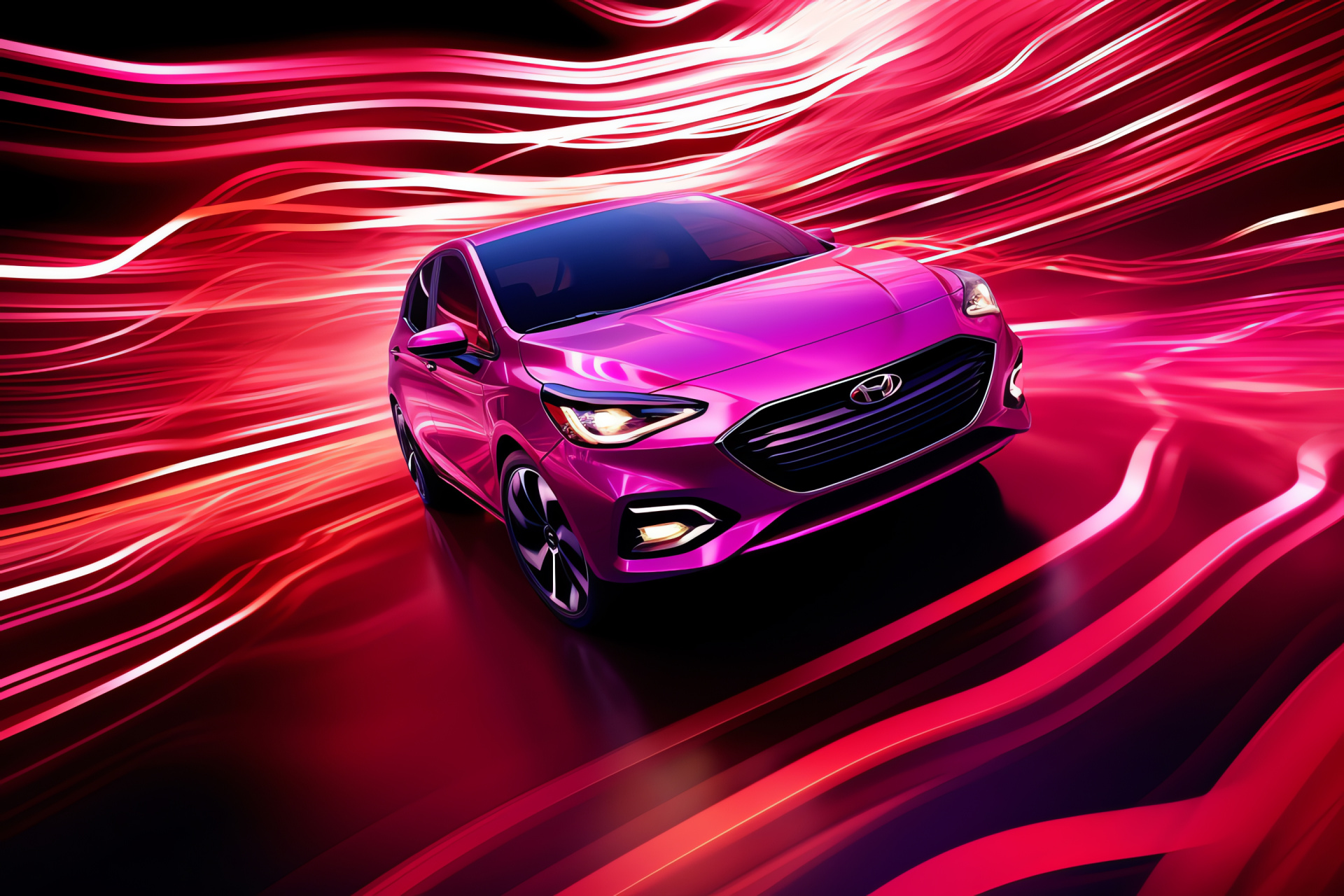 Pink Cars compact type, Above view, Luminous twirl designs, Bright pigments, HD Desktop Image