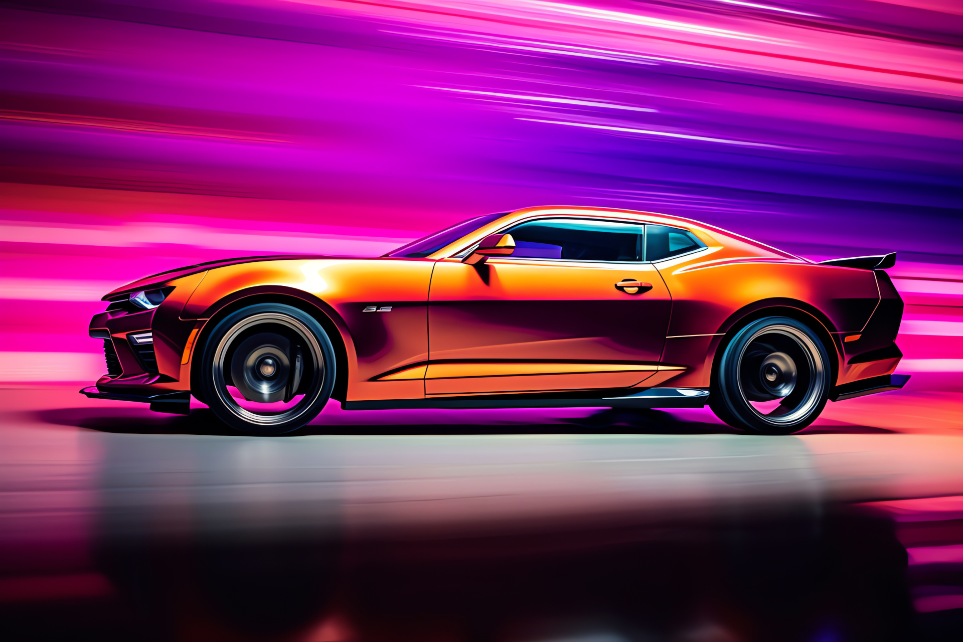 Chevrolet Camaro SS, American muscle car, Side profile view, Artistic backdrop, Visual vibrancy, HD Desktop Wallpaper