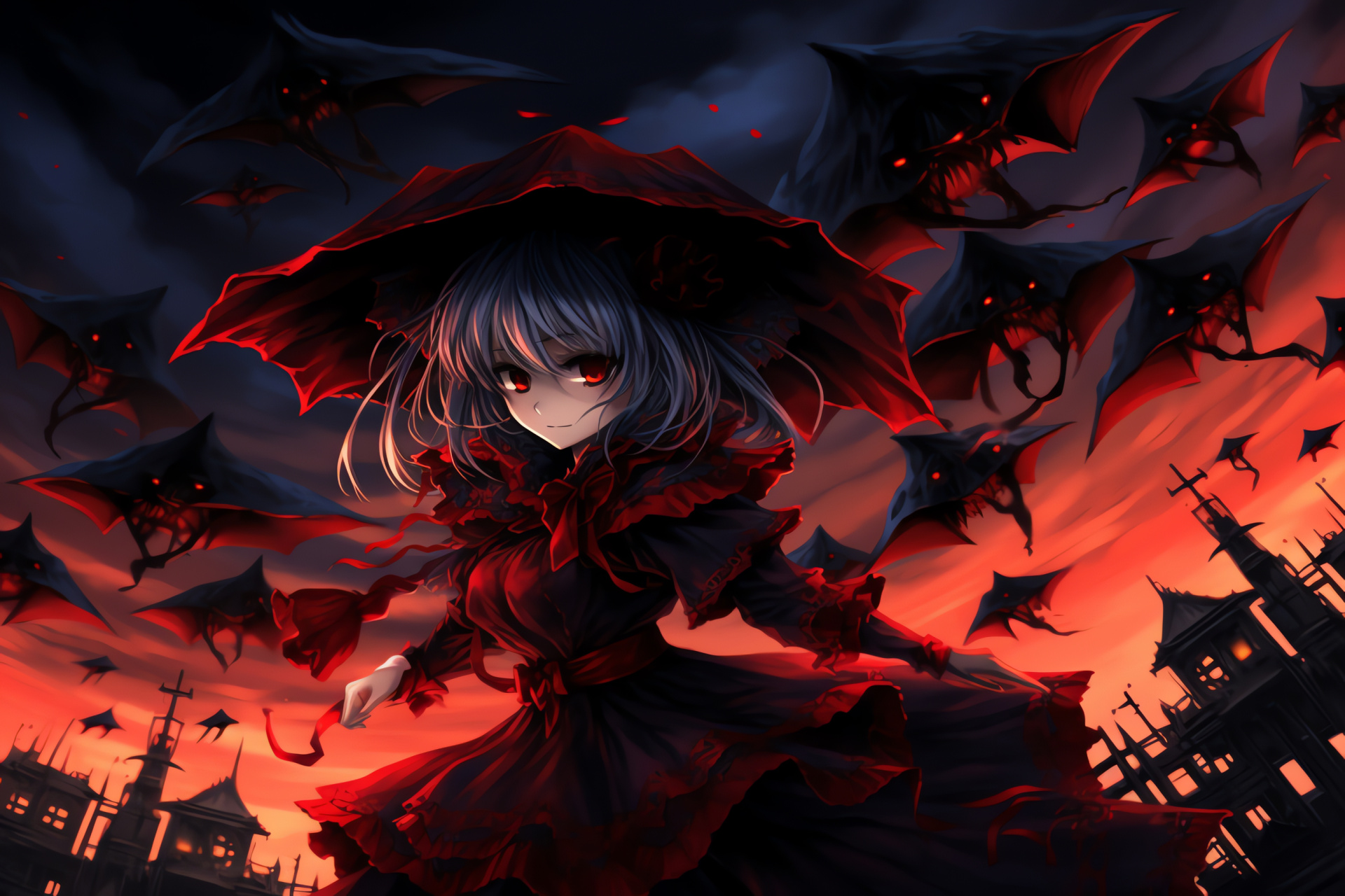 Remilia Scarlet, Gothic elegance, Gensokyo aristocracy, Nocturnal overlord, Eternity of youth, HD Desktop Wallpaper