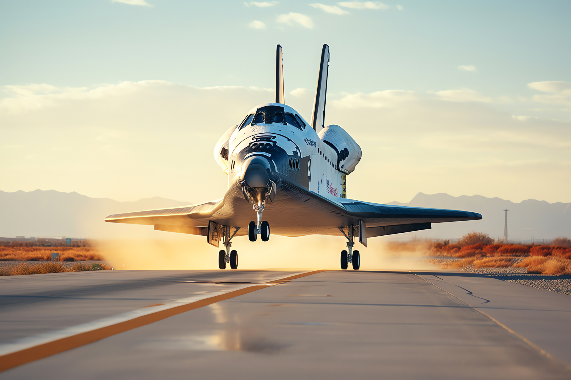 Human spaceflight, Craft touchdown, Shuttle journey's end, Runway finale, Aviation achievement, HD Desktop Wallpaper