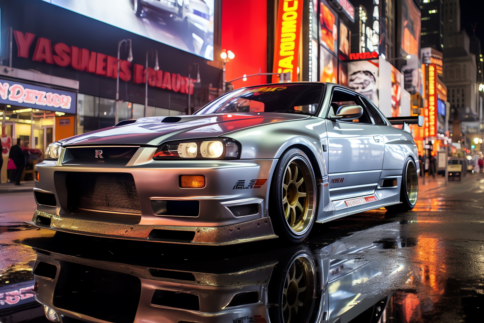 Nissan Skyline GTR, City of lights, New York spirit, Automotive presence, Nismo fine-tuning, HD Desktop Image