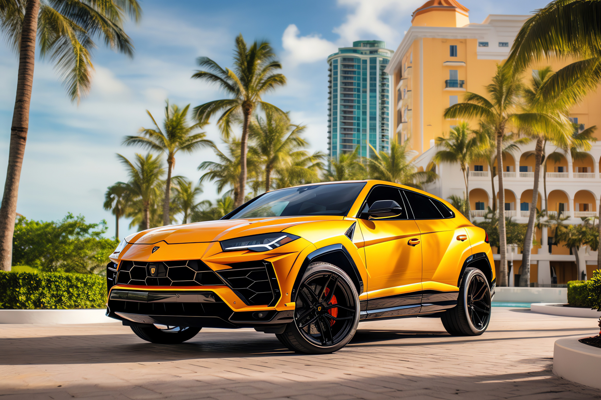 Lamborghini Urus SUV, Miami Beach locale, Pearl Capsule Edition, Luxury transport, Striking green finish, HD Desktop Wallpaper