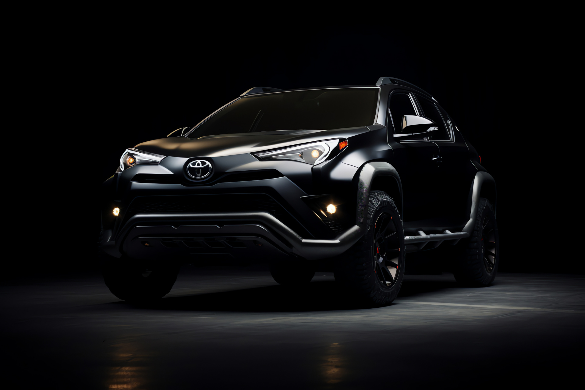 Toyota C-HR model, Expansive shot, Cutting-edge aesthetics, Pure black space, Design statement, HD Desktop Image