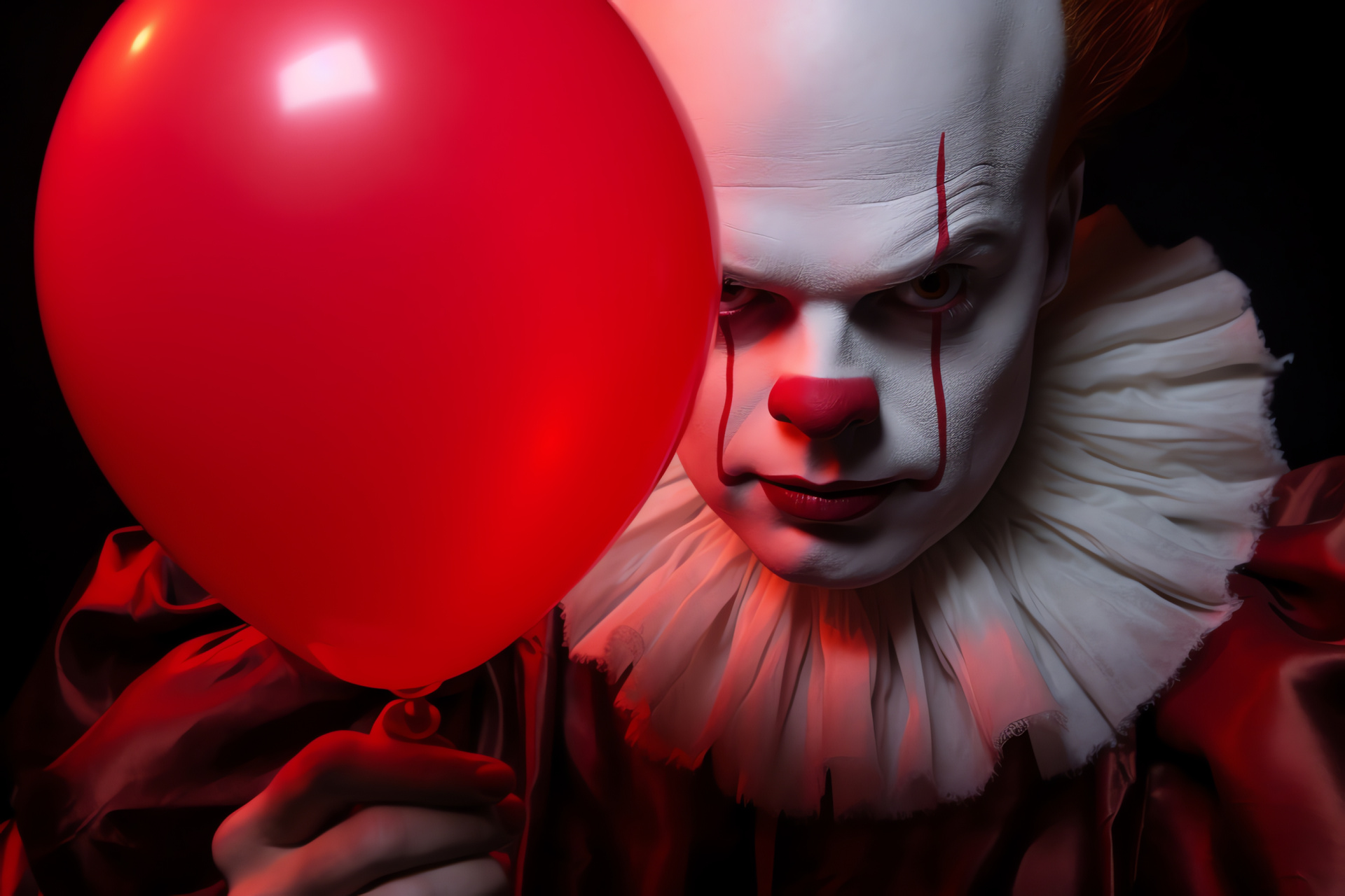 Pennywise, sinister clown, terror balloon, Creepy circus entertainer, diabolic jester, HD Desktop Wallpaper