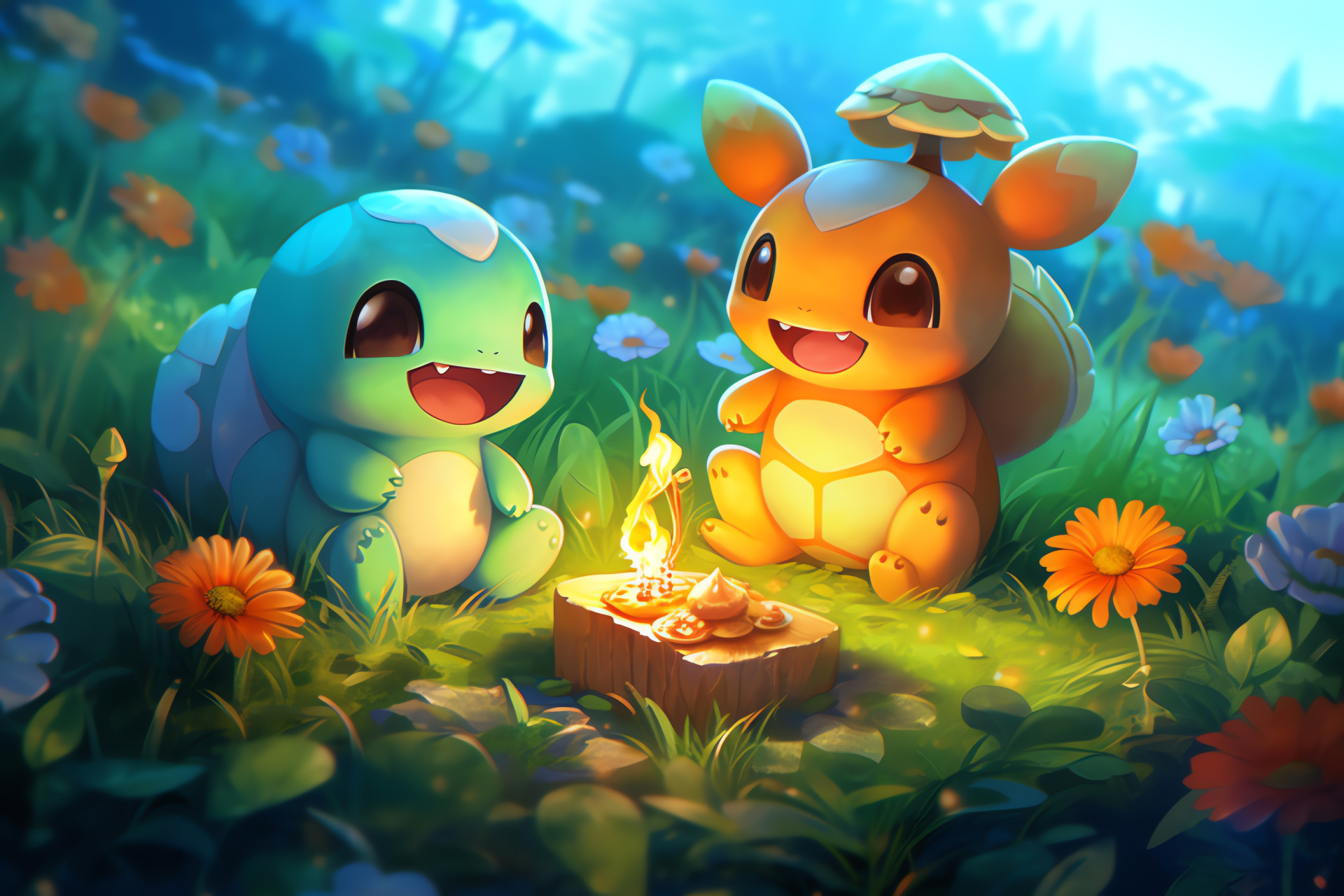 Iconic starters, Bulbasaur, Charmander, Squirtle, Round Jigglypuff, HD Desktop Wallpaper