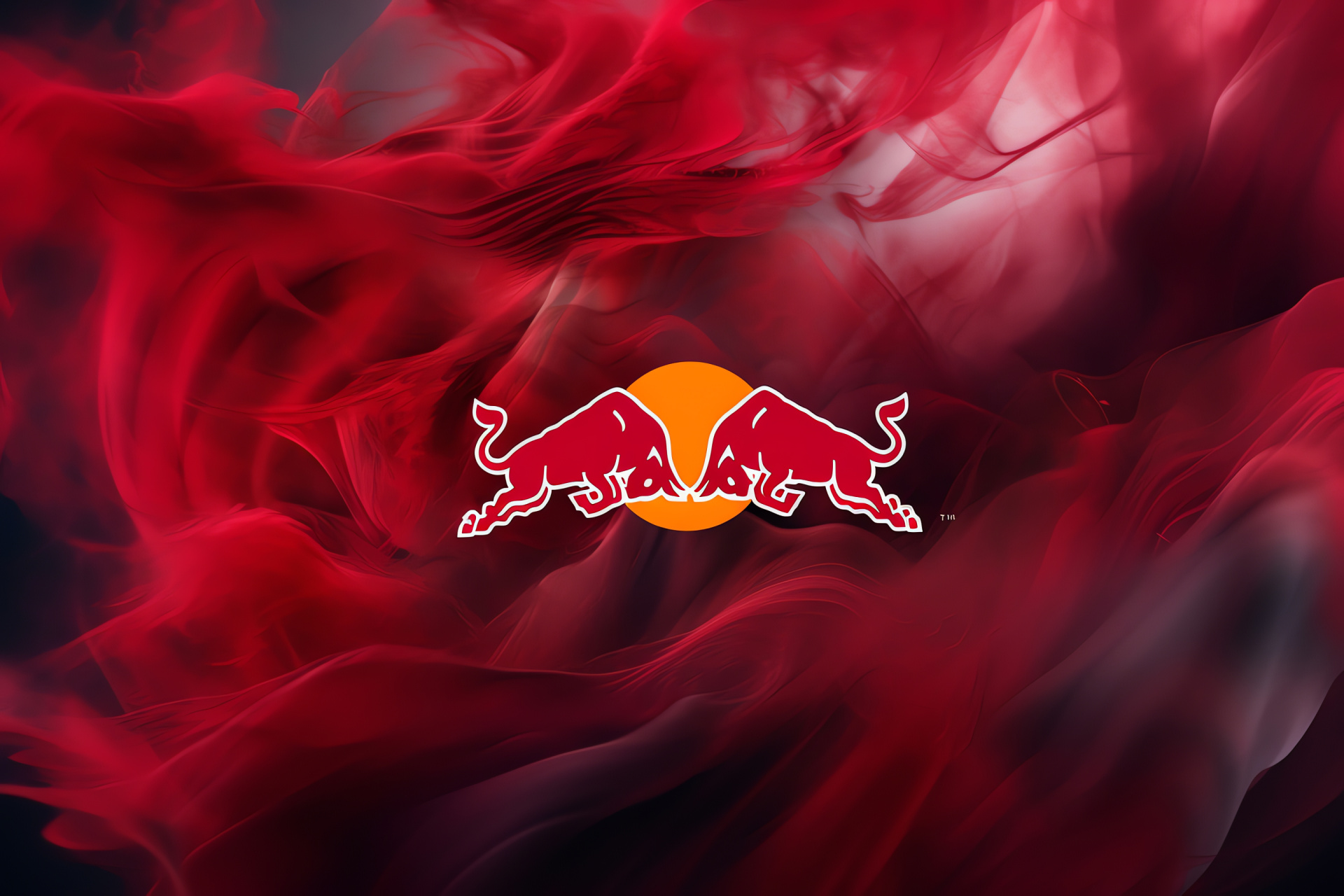 Energetic Red Bull symbol, Powerful animal emblem, Bold brand identity, Energy beverage iconography, Dynamic motion impression, HD Desktop Wallpaper