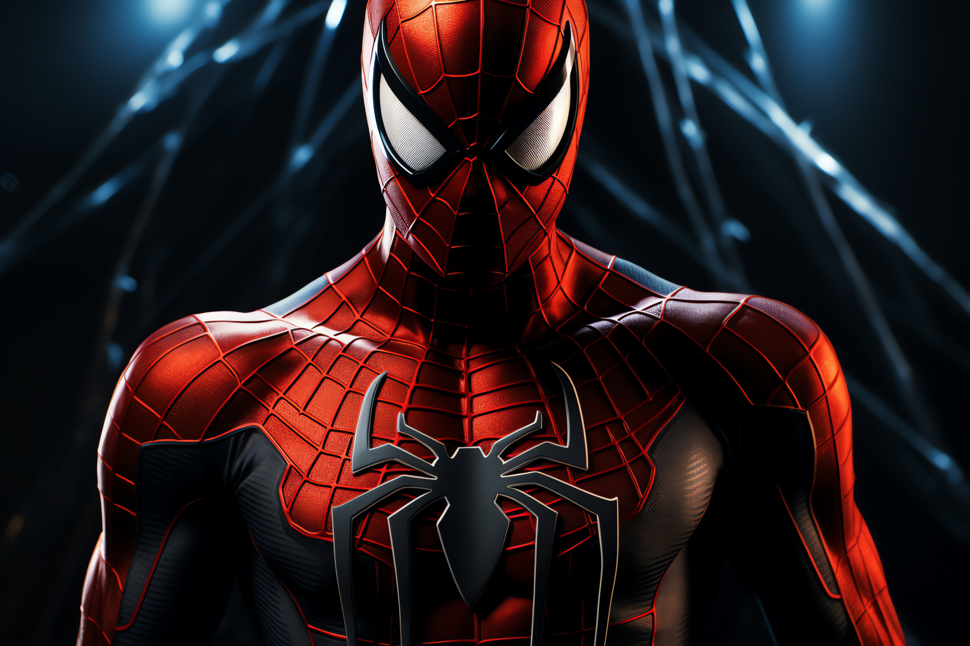 Heroic Spiderman pose, Web-slinger stance, Marvel comic vigilance, Spiderman poise, Bold visual, HD Desktop Image