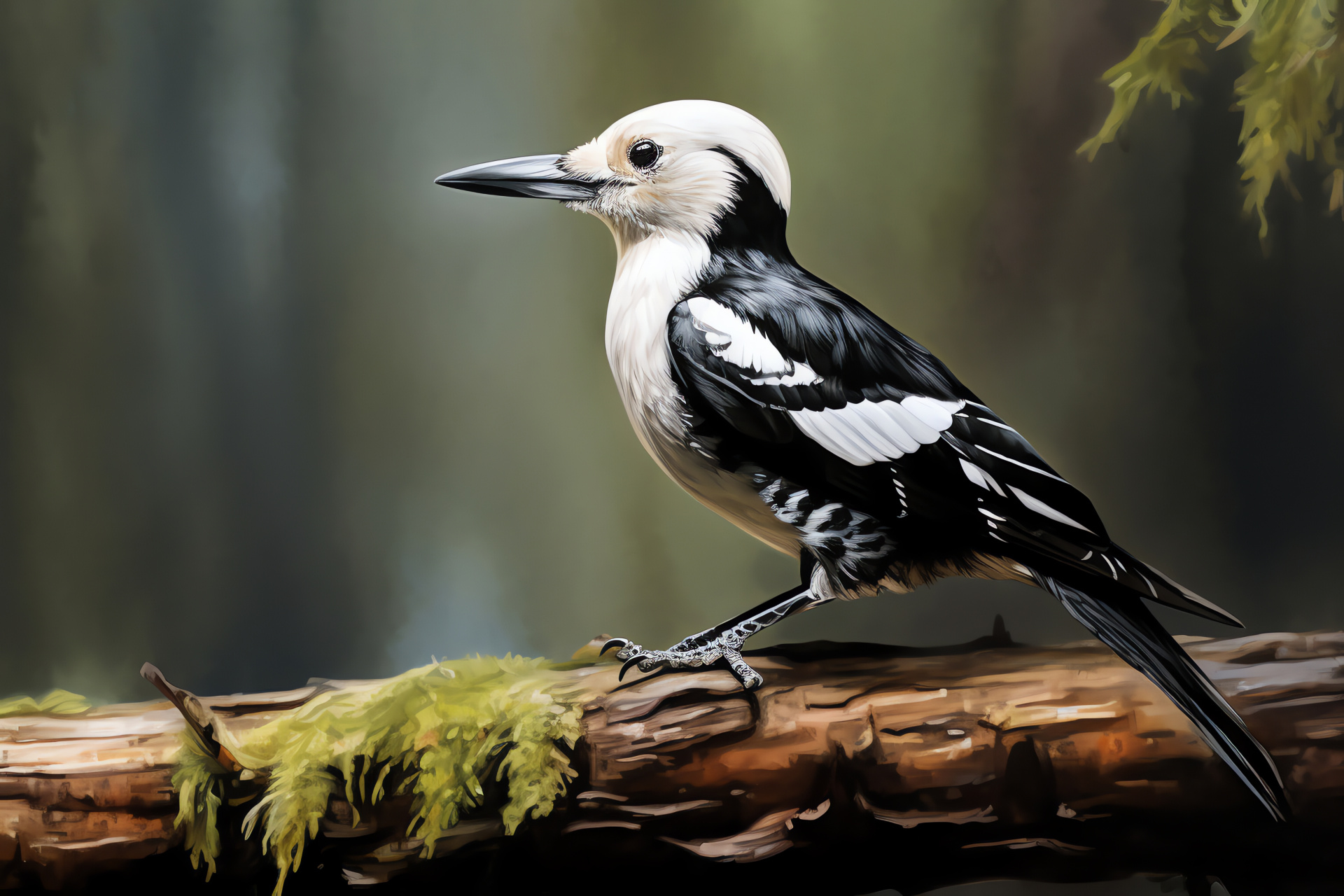 Melanerpes formicivorus, Bird on timber, Avian silhouette, Natural texture, Forest dweller, HD Desktop Wallpaper