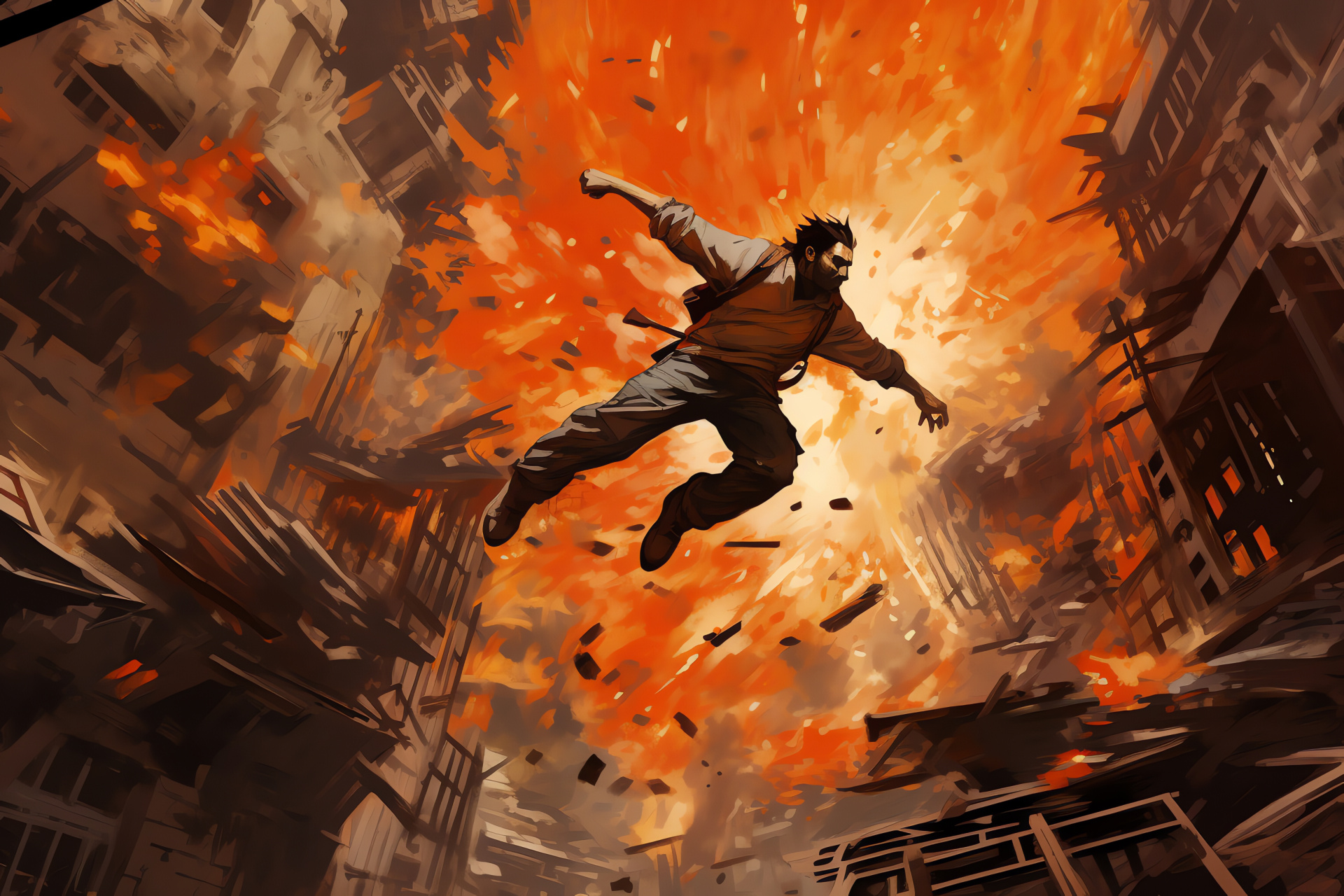 Prototype 2 character, James Heller avatar, In-game movement, Destructive urban scenery, Post-apocalyptic terrain, HD Desktop Wallpaper