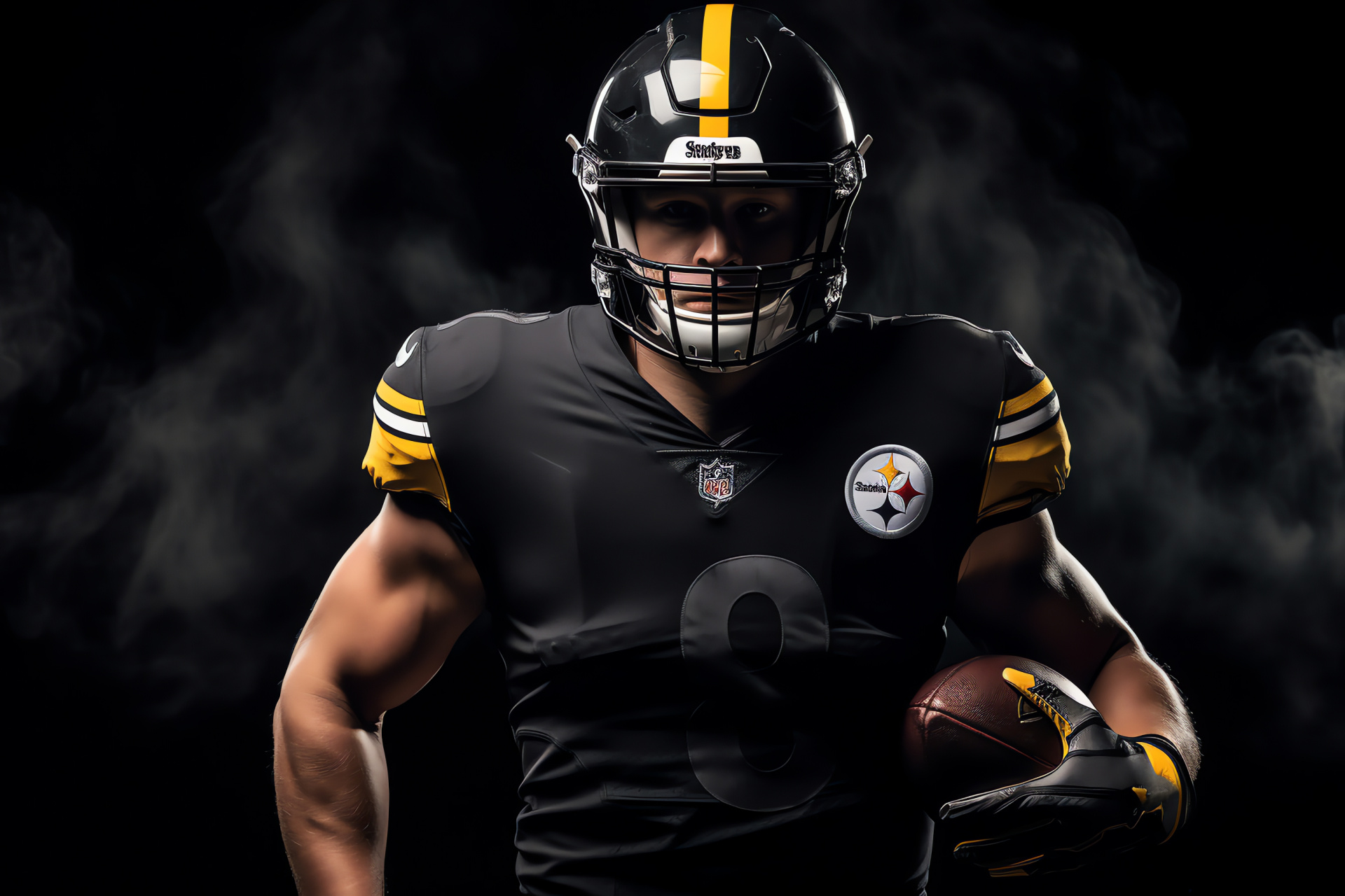 Steelers defense, Linebacker focus, Watt's intensity, NFL uniform, Steely determination, HD Desktop Wallpaper
