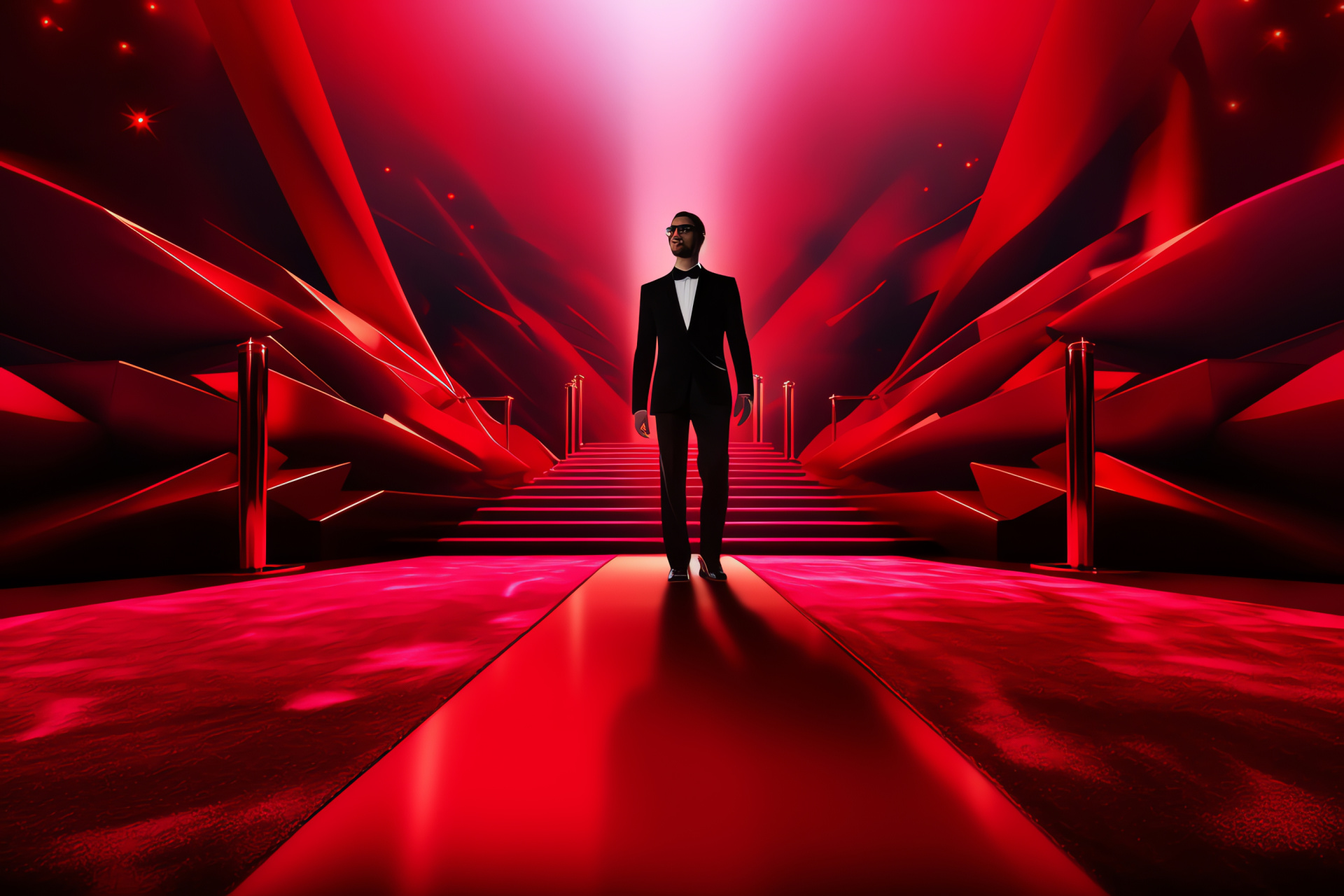 Hollywood event, Geometric carpet design, Abstract event decor, Shades of crimson, Fashion showcase, HD Desktop Image