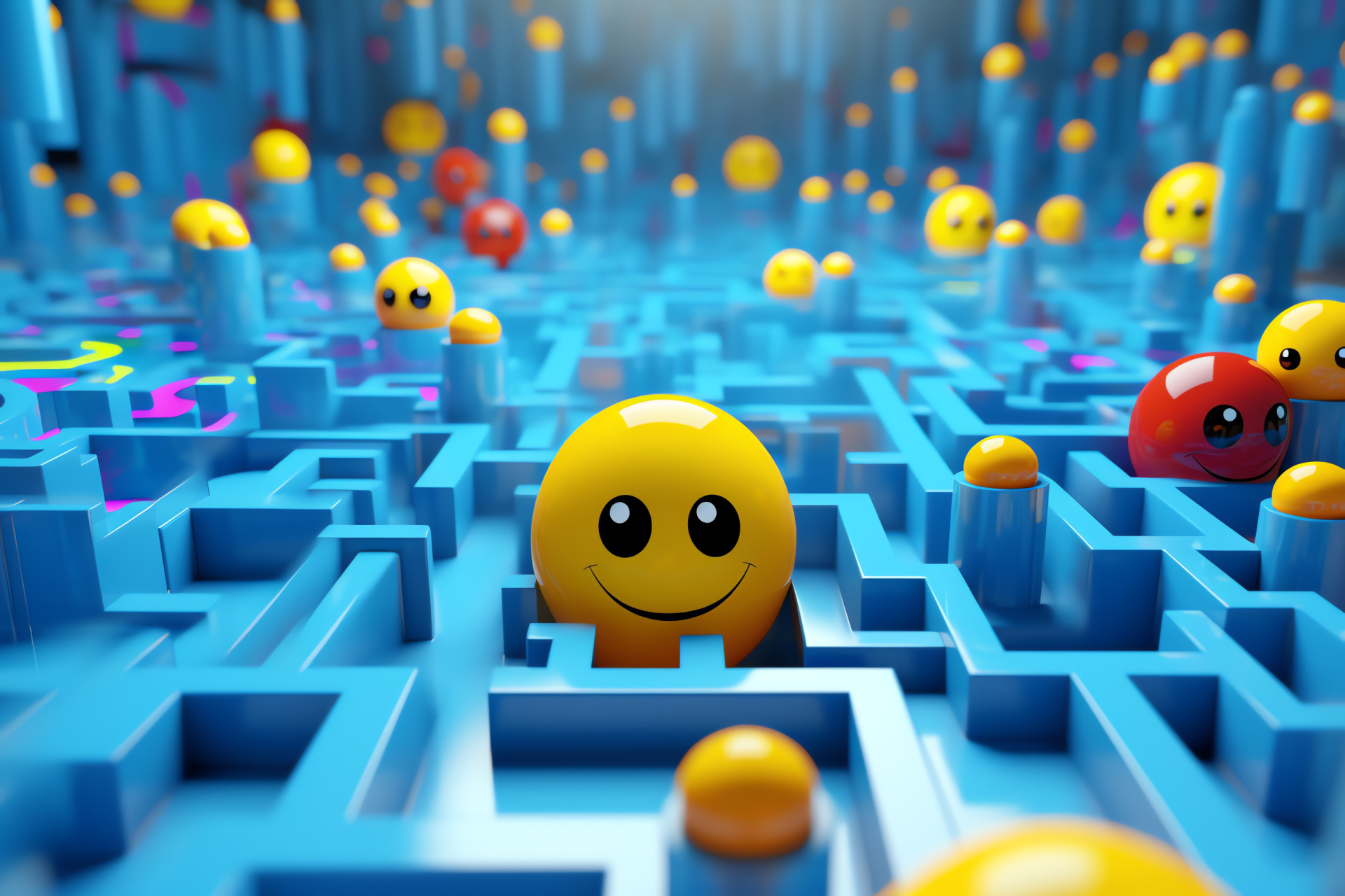 Pacman world, Maze runner, Arcade sphere, Dot-eating icon, Ghostly adventure, HD Desktop Image