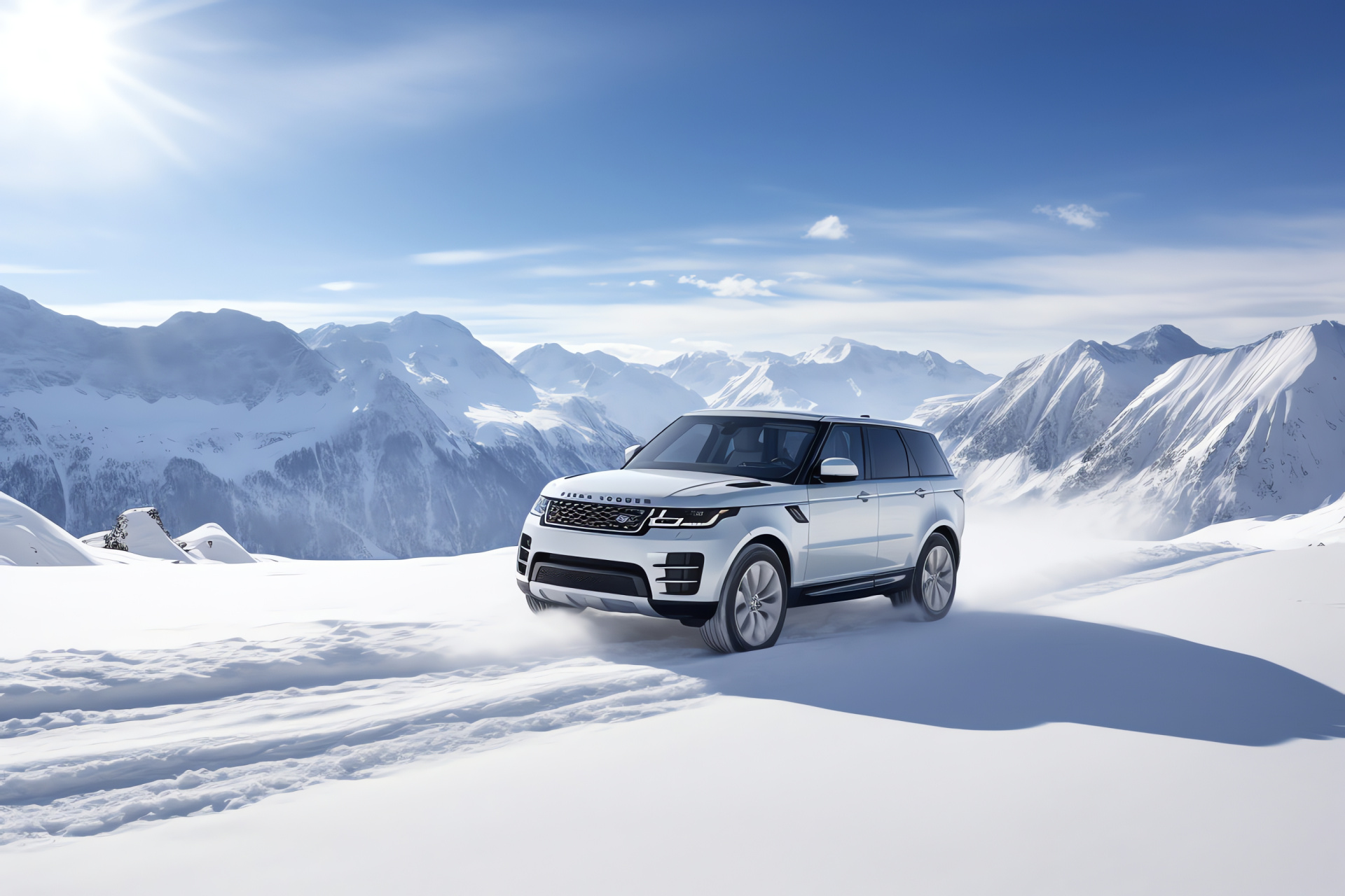 Range Rover Sport, 2018 model, Swiss Alps landscape, luxury SUV Plug-in Hybrid, snow-covered mountains, HD Desktop Image
