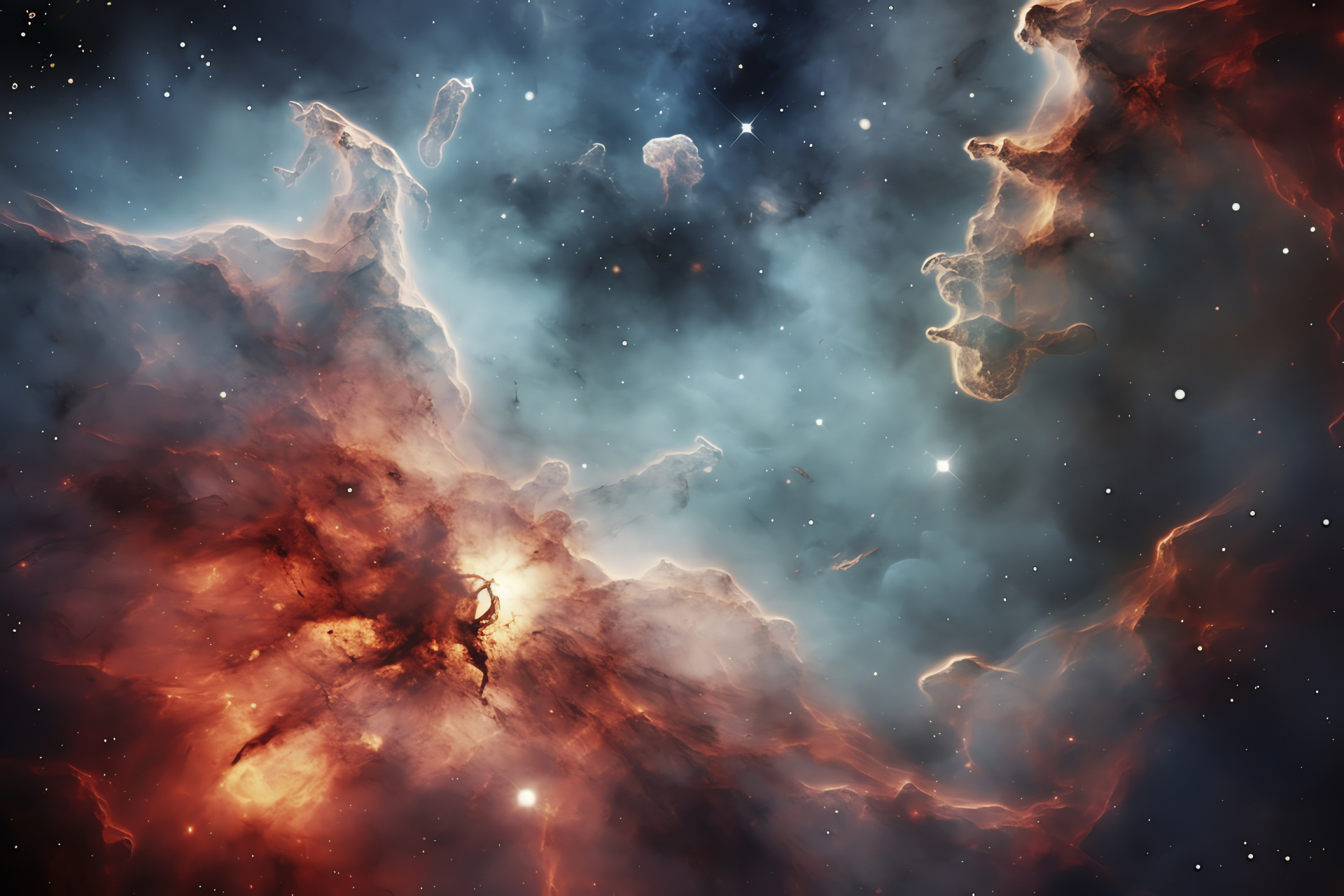 Great nebula in Carina, Cosmic cloud formations, Nebulous stellar region, Incandescent gas, Celestial nursery, HD Desktop Image