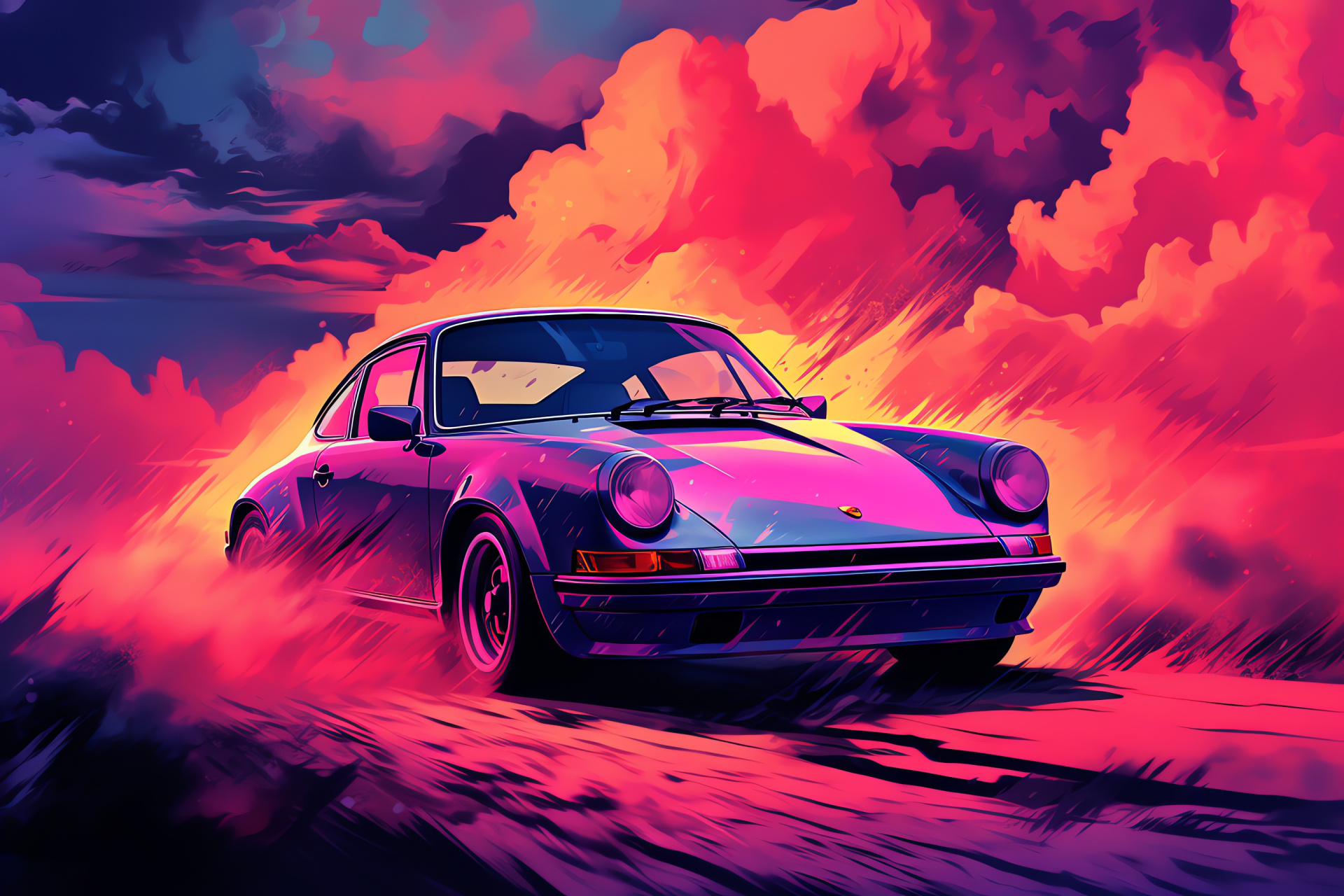 Porsche 911, fantastical realm, cumulus formations, dream state, HD Desktop Wallpaper