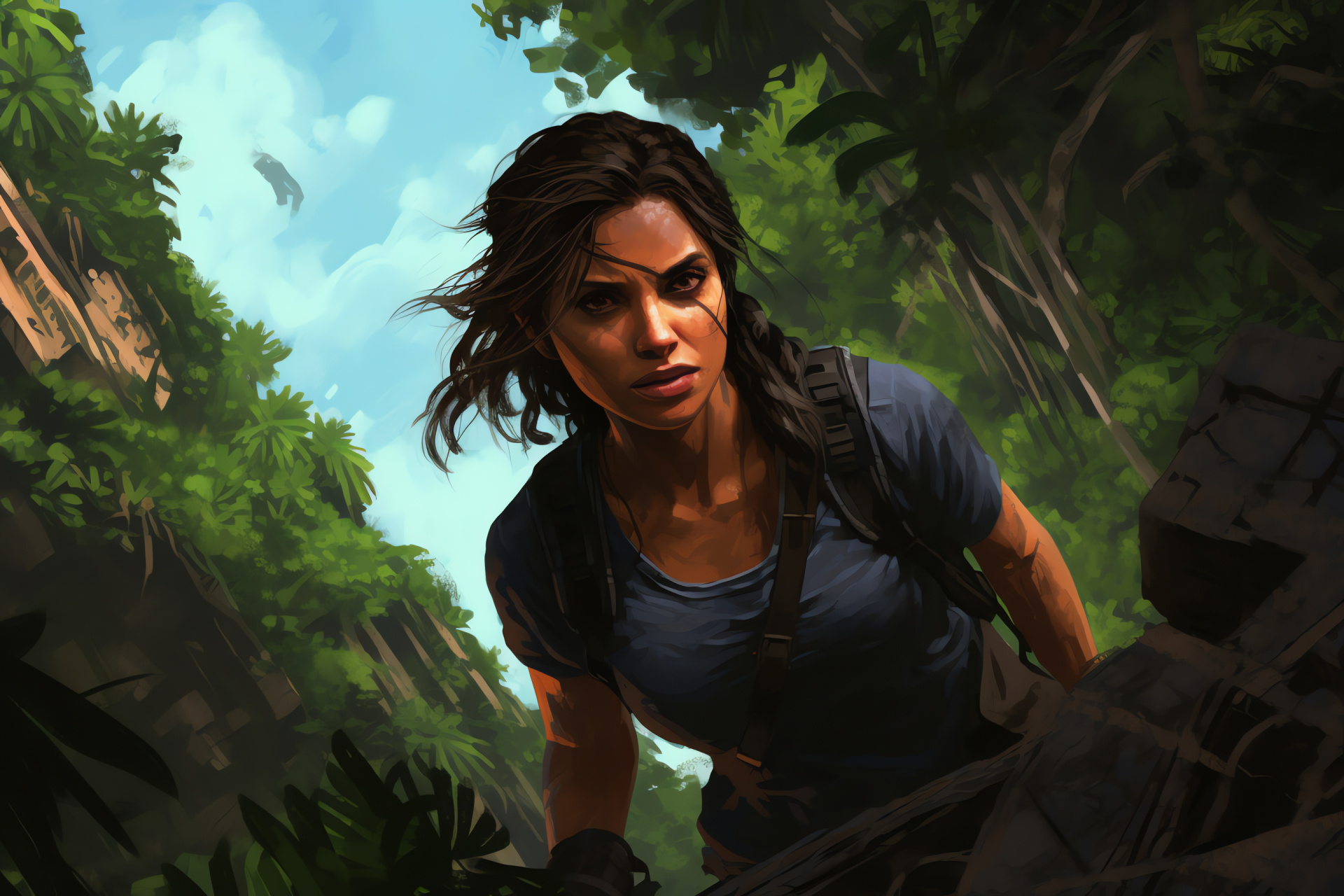 Uncharted 2 character Chloe, Expert larcenist, Tropical woods, Verdant scenery, HD Desktop Image