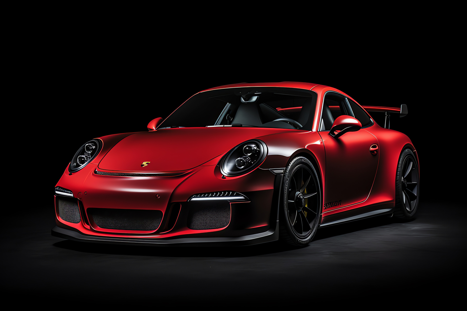 Elevated capture Porsche GT3, sports car aesthetics, high contrast imagery, pure performance focus, HD Desktop Image