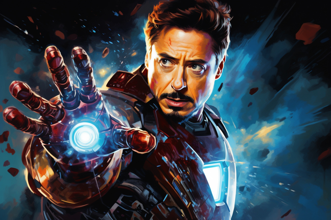 Iron Man close-up, Downey Jr's portrayal, Gauntlet energy burst, Marvel superhero, Dynamic suit functions, HD Desktop Image