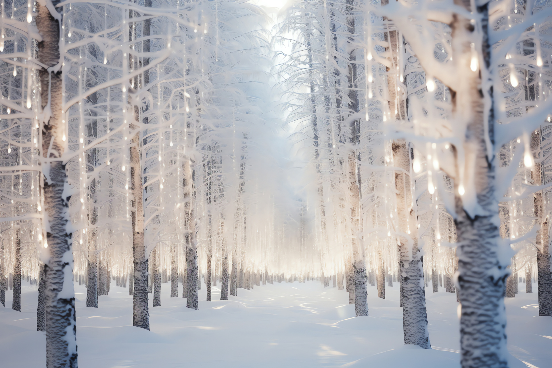 Winterland lights, Enchanted grove, Snowy boughs, Enchanted timber, Frosted crystals, HD Desktop Wallpaper