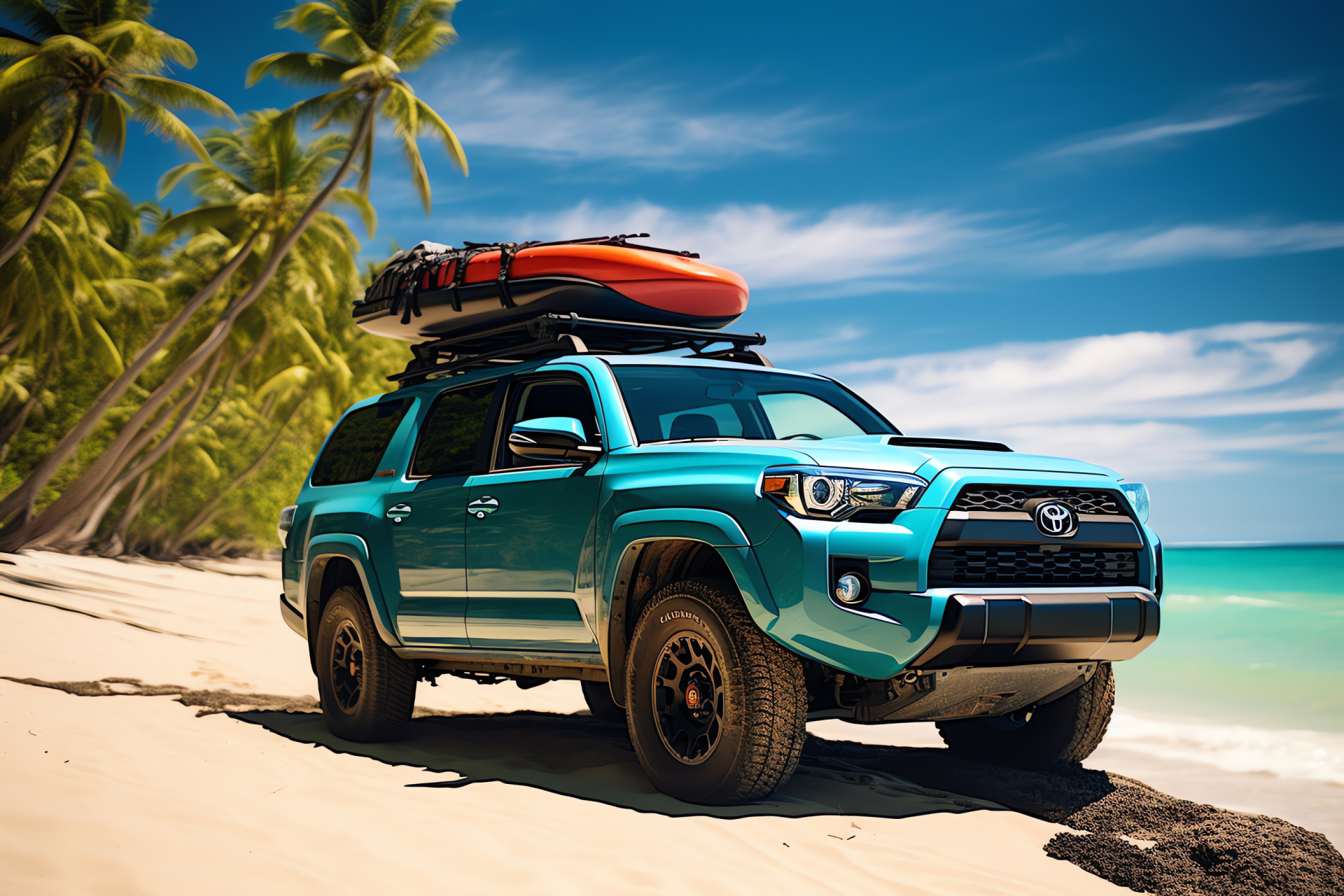 Toyota TRD in Hawaii, TRD Off-Road version, Beach setting, Off-road readiness, Surf lifestyle accessory, HD Desktop Wallpaper