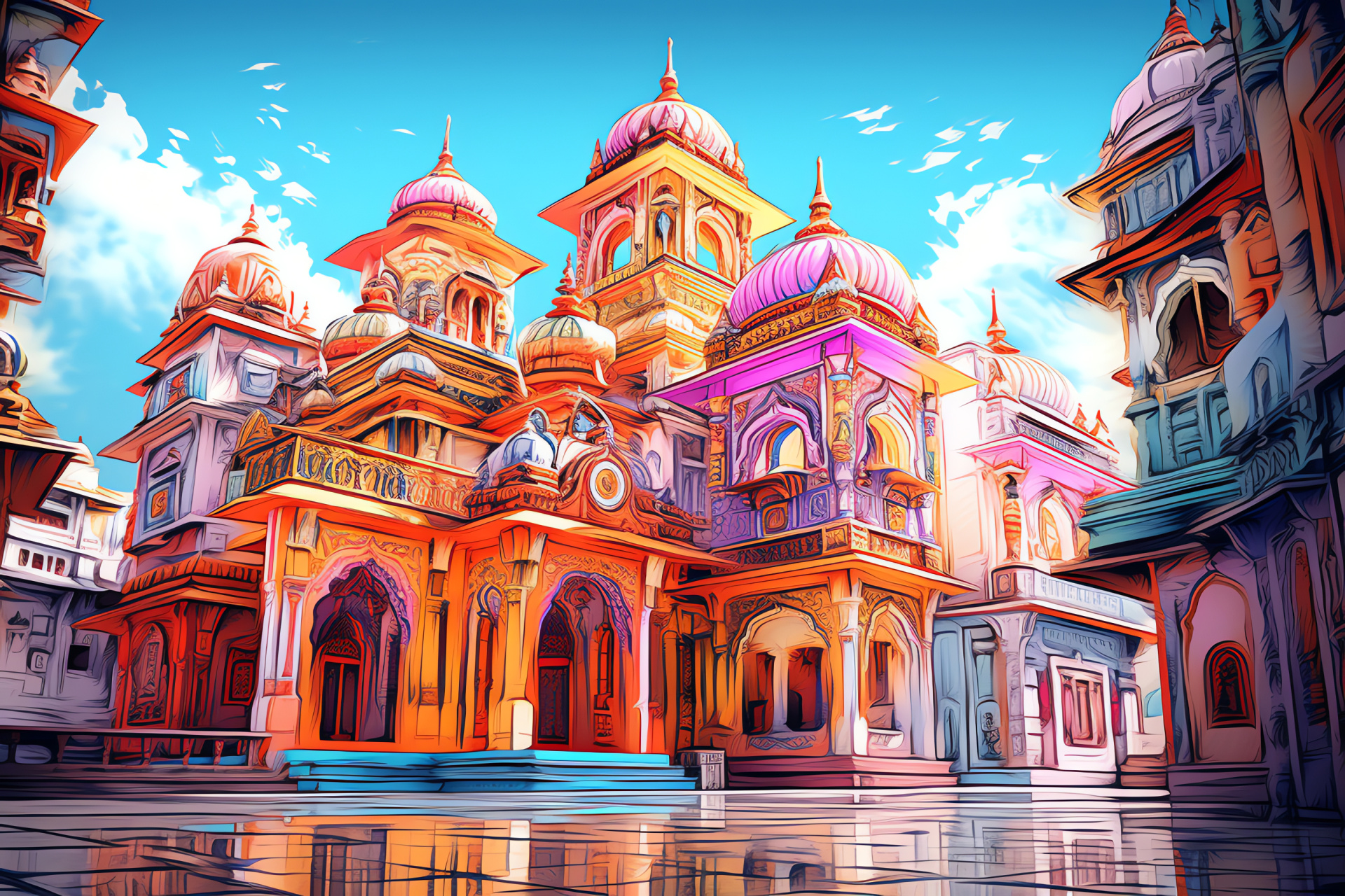 Janakpur city landmarks, Janaki Temple grandeur, Mithila culture, Nepalese religious sites, artistic facade, HD Desktop Image