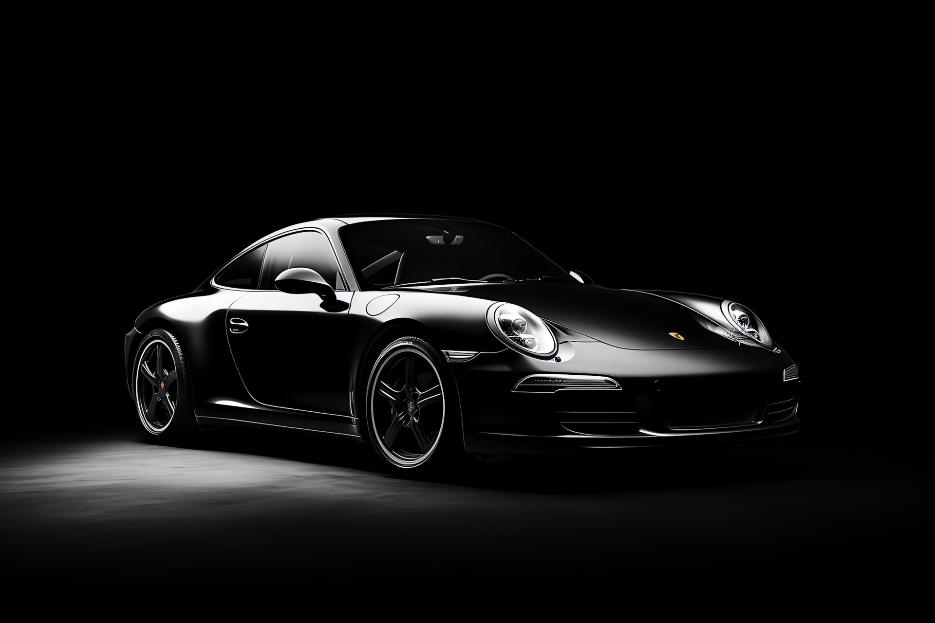 Porsche 911 uniqueness, Elevated car view, Silhouetted sports automobile, Single tone backdrop, Automobile allure, HD Desktop Image