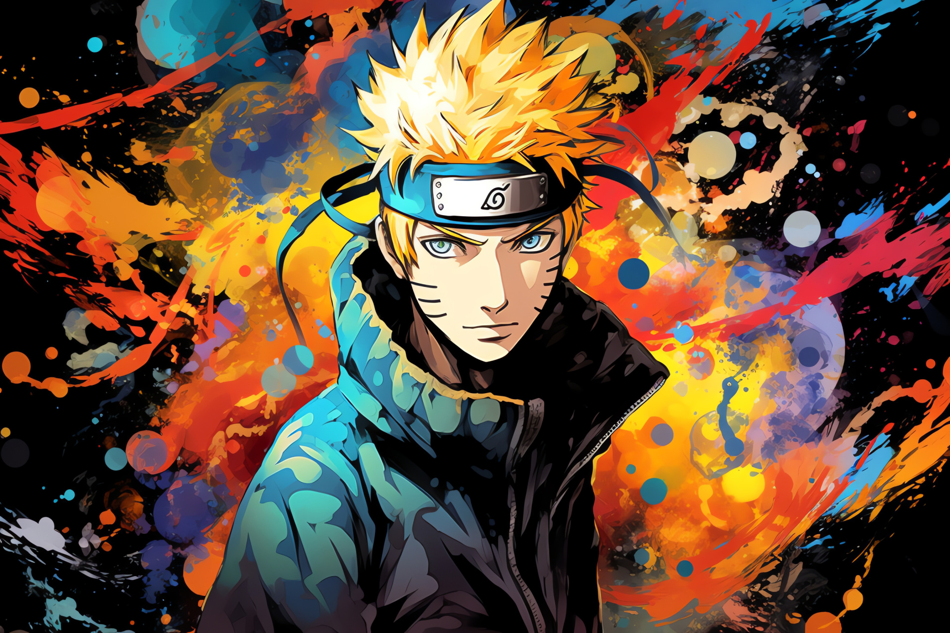 Naruto in action, Vivid backdrop, Anime protagonist Uzumaki, Blue eye ninja, Iconic Leaf village, HD Desktop Image