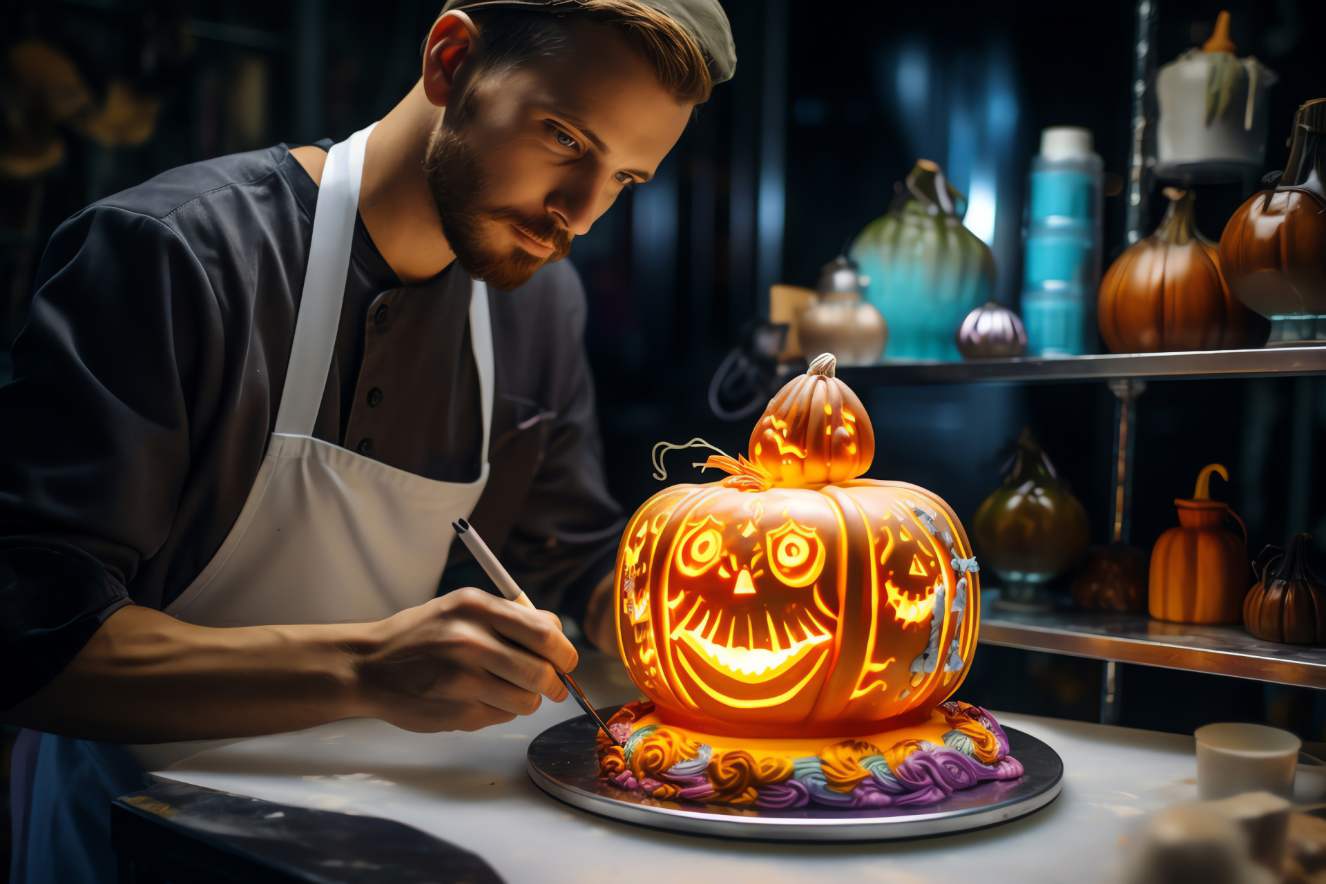 Culinarian pumpkin, dessert chef, confectionery masterpiece, patisserie display, confectioner's craft, HD Desktop Image