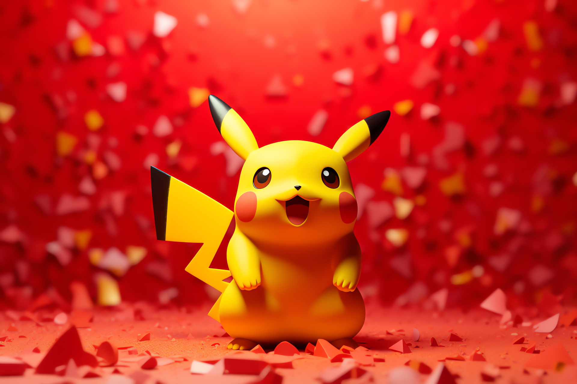 Nintendo Pikachu, Electric mouse Pokemon, Bright fur, Animated expression, Celebratory scene, HD Desktop Wallpaper