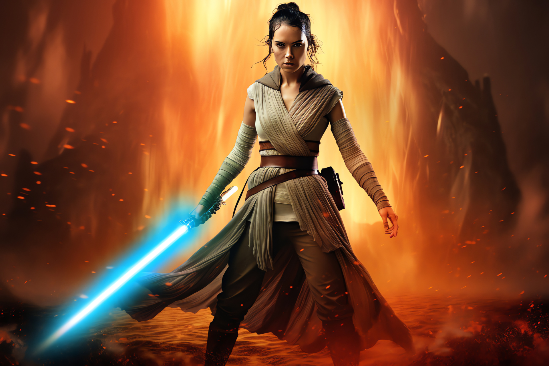 Rey Star Wars epic, Intrepid character, Galactic resilience, Skywalker legacy, Expressive visage, HD Desktop Image