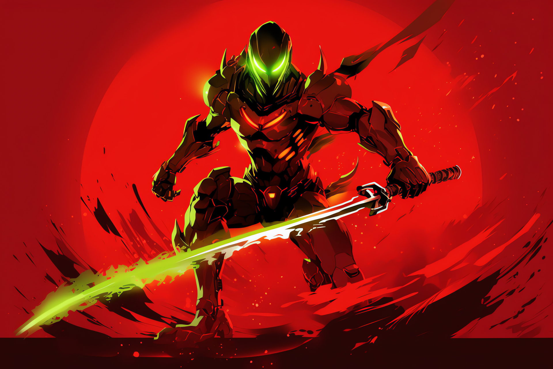 Genji Overwatch unveiling, shadowy ninja aura, high-tech katana showcase, game scene rendering, cyber style, HD Desktop Image
