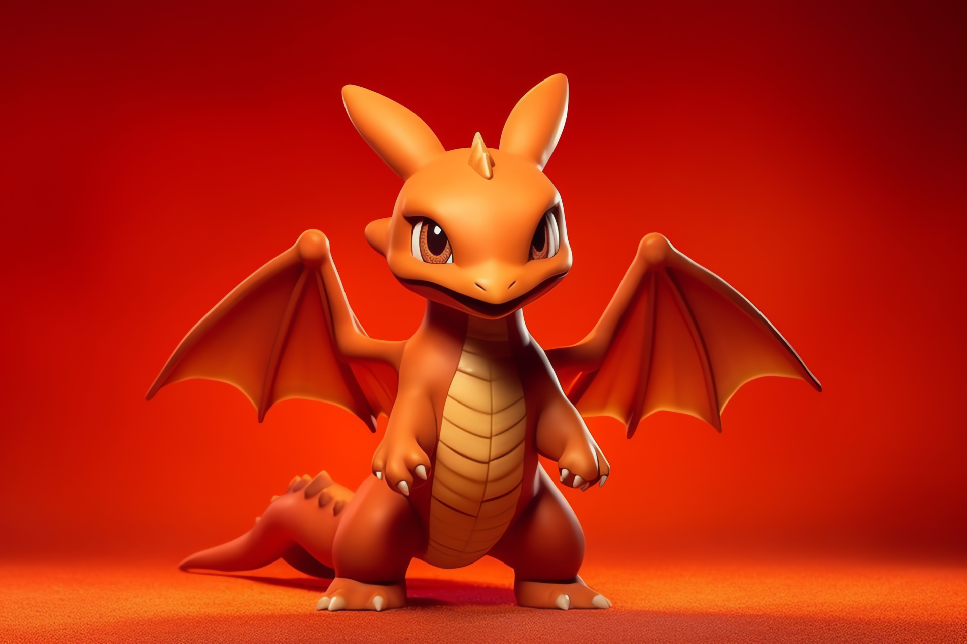 Charizard solo display, Winged lizard Pokemon, Blazing breath, Crimson visual stage, Intense monster demeanor, HD Desktop Image