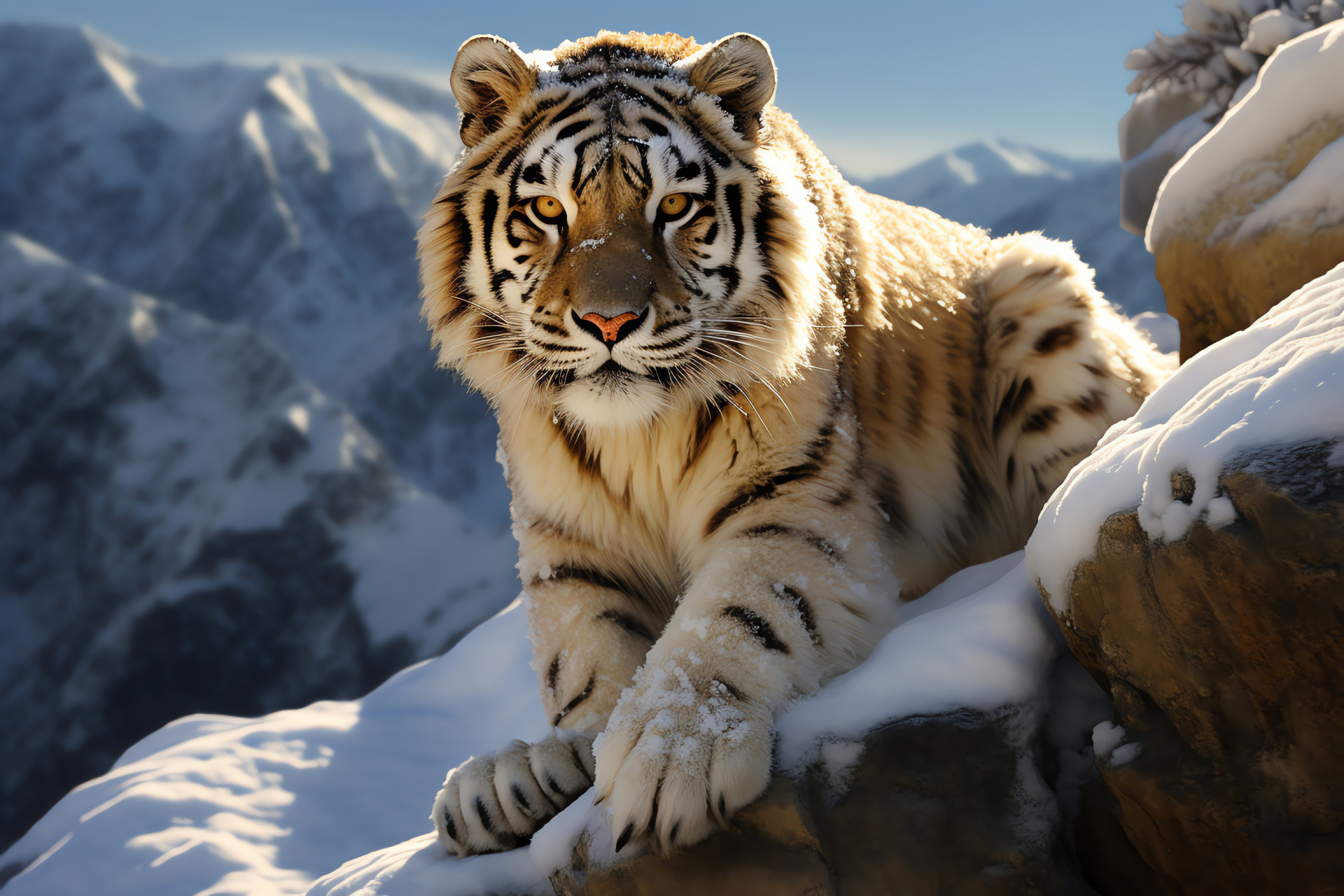 Tundra wildcat, Snow tiger nobility, Arctic feline, Glacial predator, Snowy wilderness, HD Desktop Wallpaper