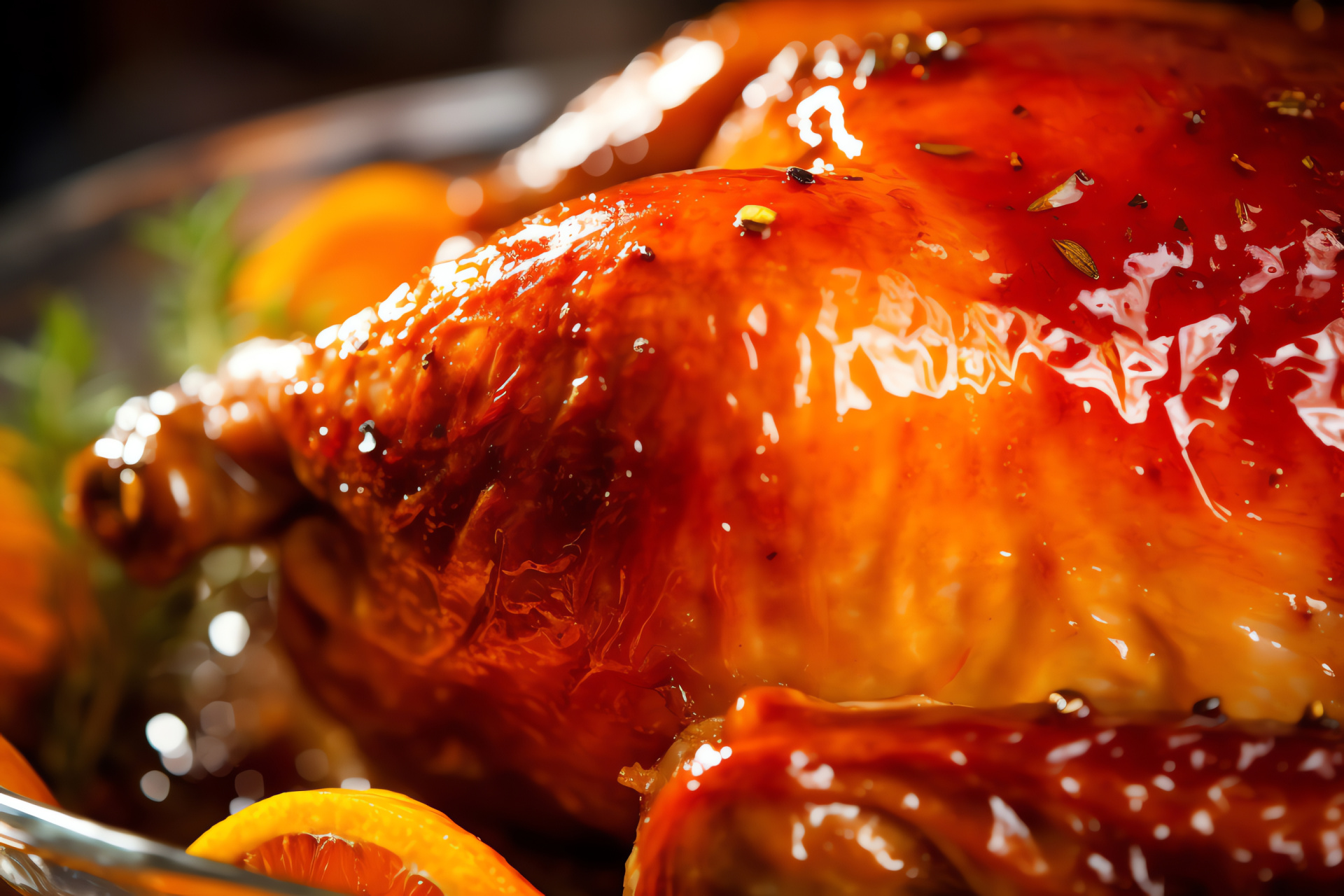 Glazed roast turkey, Sweet honey glaze, Savory Dijon spread, Glossy festive bird, Appetizing meal, HD Desktop Wallpaper