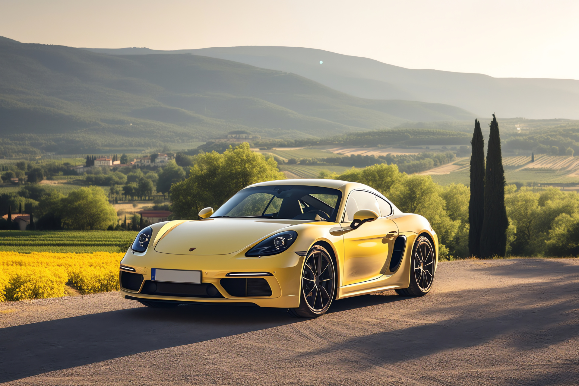 Tuscan countryside drive, GT4 Clubsport power, Vineyard background, Italian touring, Porsche speed, HD Desktop Wallpaper