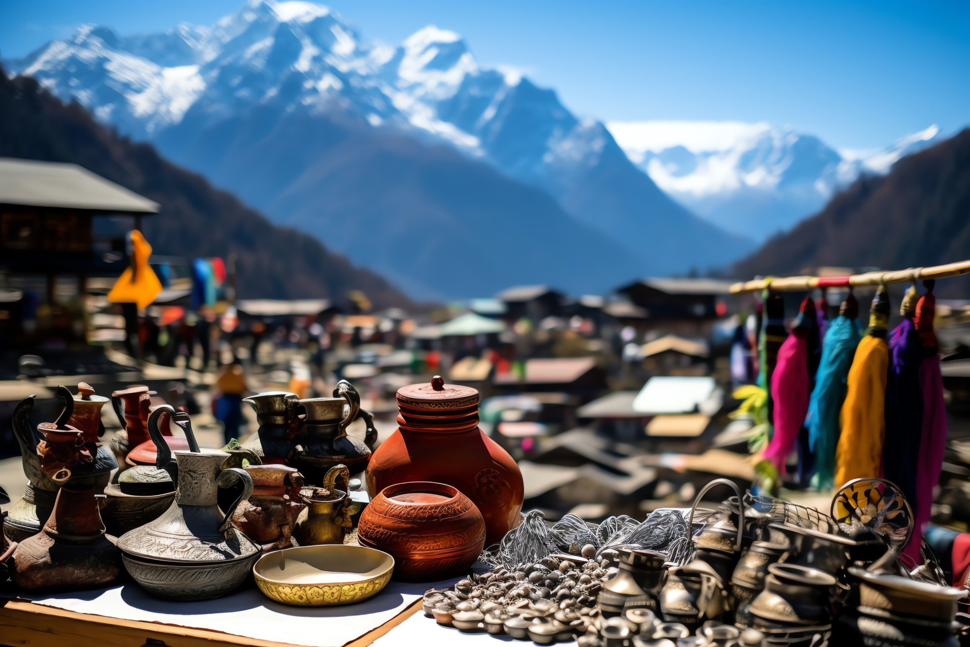 Namche Bazaar market, Himalayan commerce, Cultural merchandise, Everest region, Nepalese vendors, HD Desktop Image