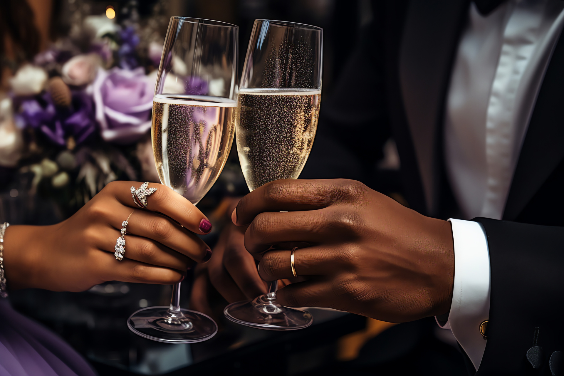 Bridal toast, Couple's handhold, Crystal stemware, Marriage festivity, Celebratory cheers, HD Desktop Wallpaper