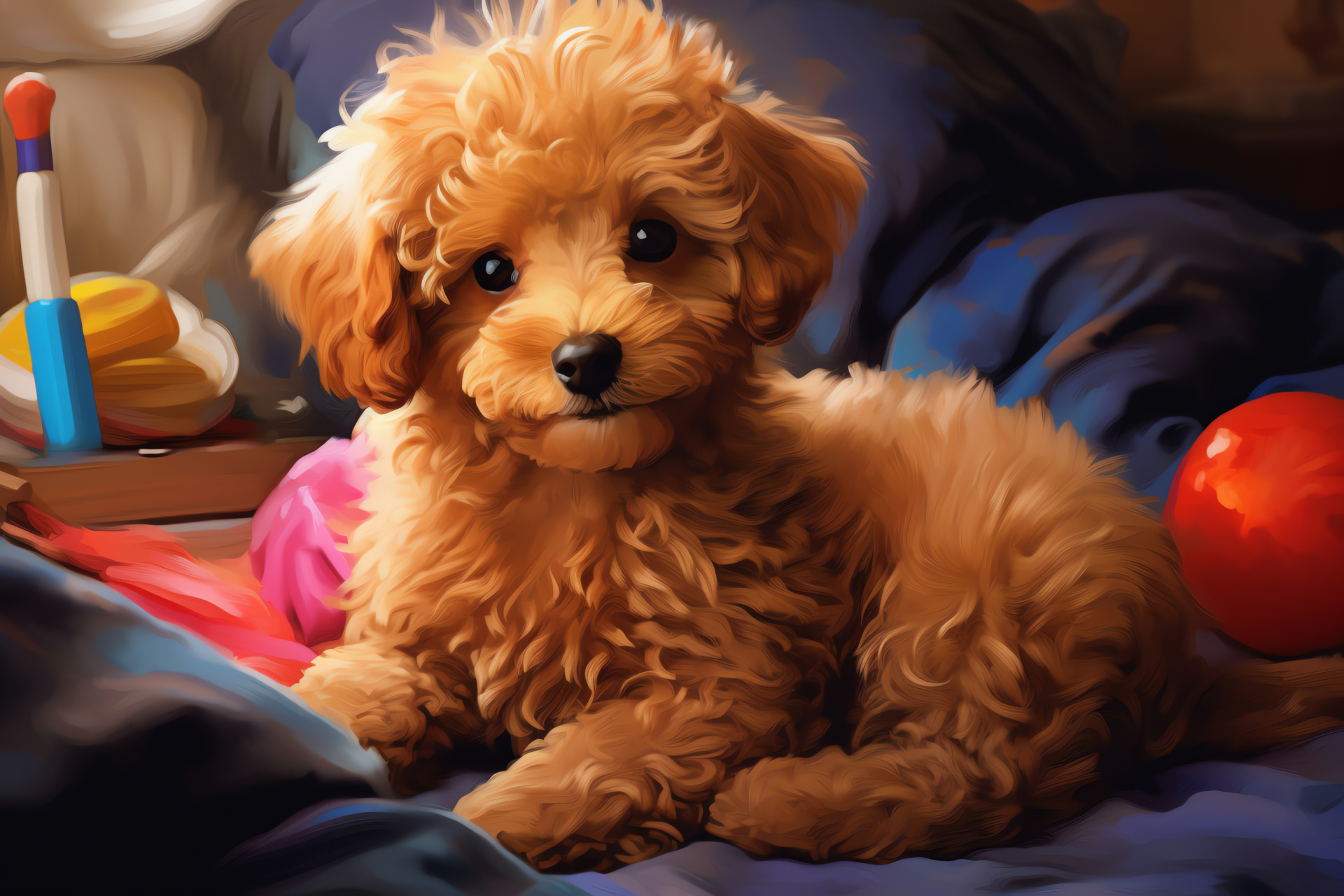 Lively pup, Toy Poodle breed, Young playful nature, Canine indoor activity, Pup at play, HD Desktop Image