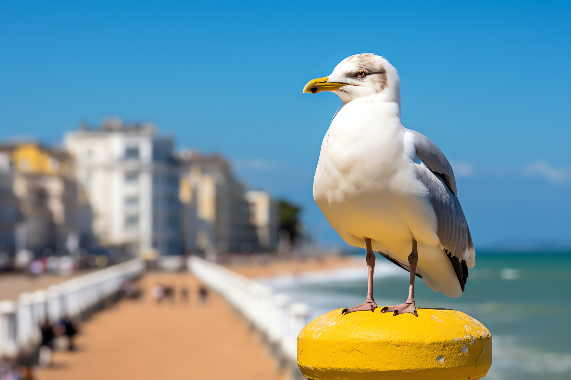 Seagull bird, Coastal avian species, Seaside wildlife, Common seabird, Pier companion, HD Desktop Wallpaper