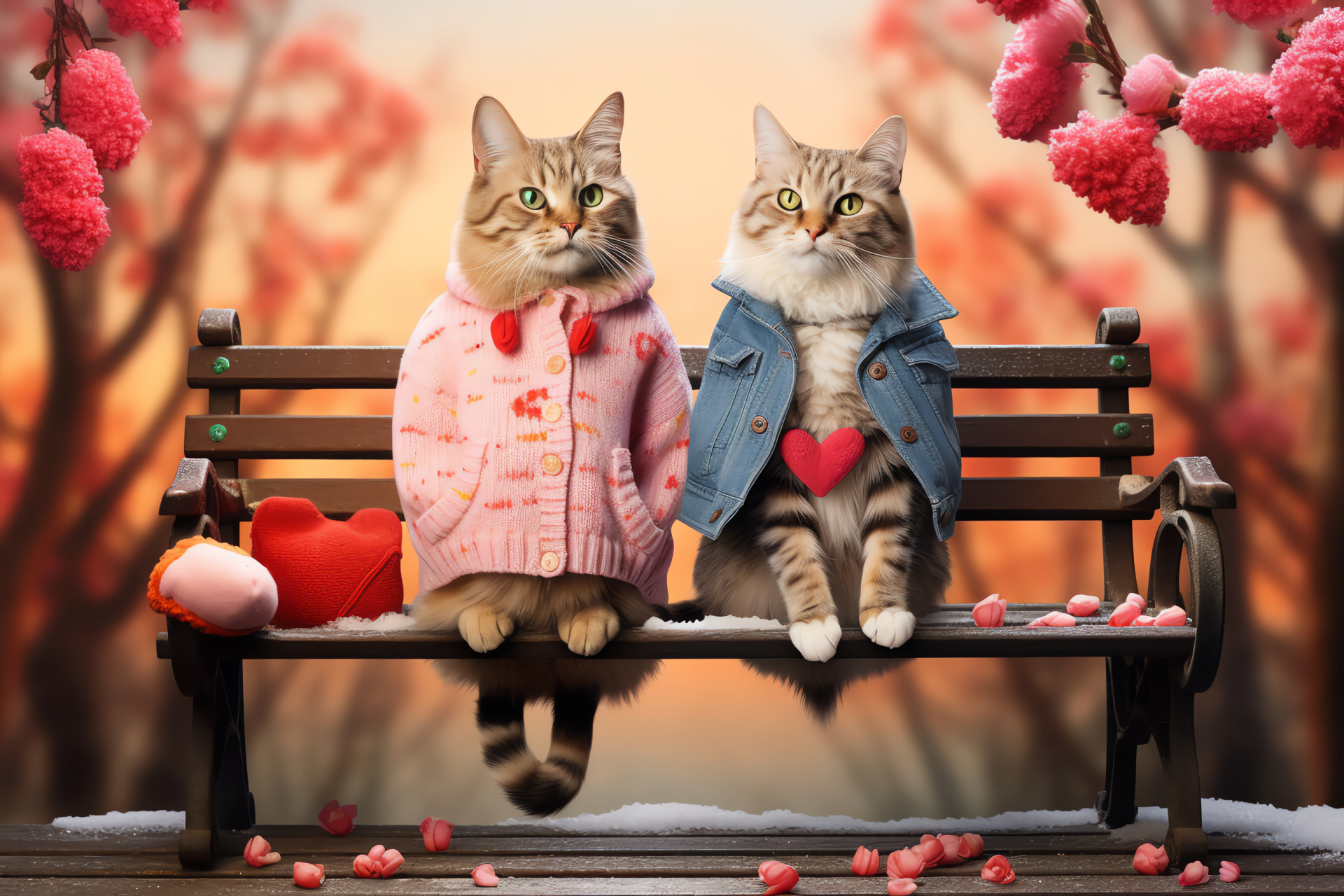 Loving felines, Quiet enclosure, Knit pullovers, Ornate blossoms, Amiable exchange, HD Desktop Image