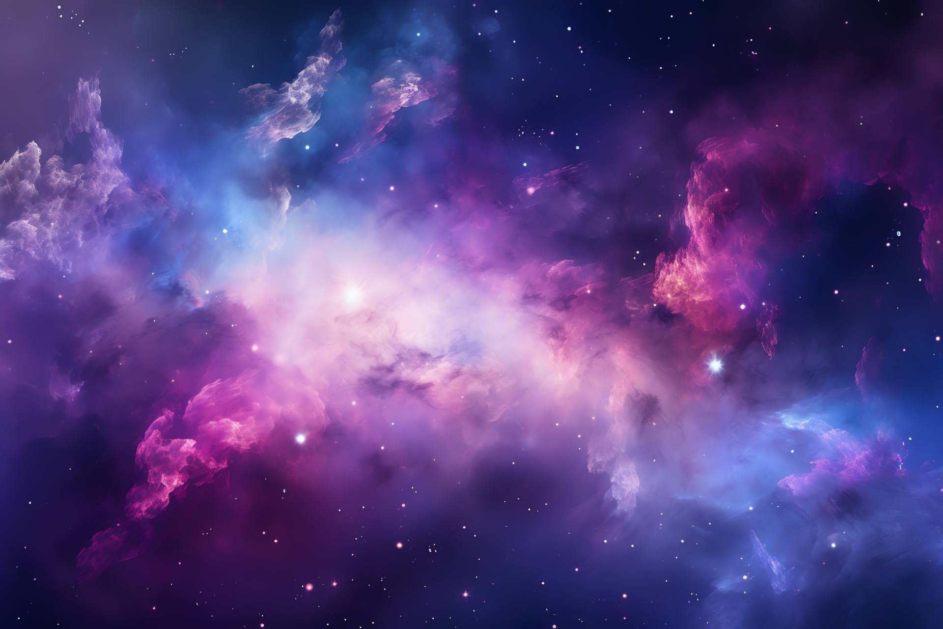 Compact Galaxy Cluster, Pink Supernova Remnants, Luminous Astro panorama, Intense Space Colors, HD Desktop Wallpaper