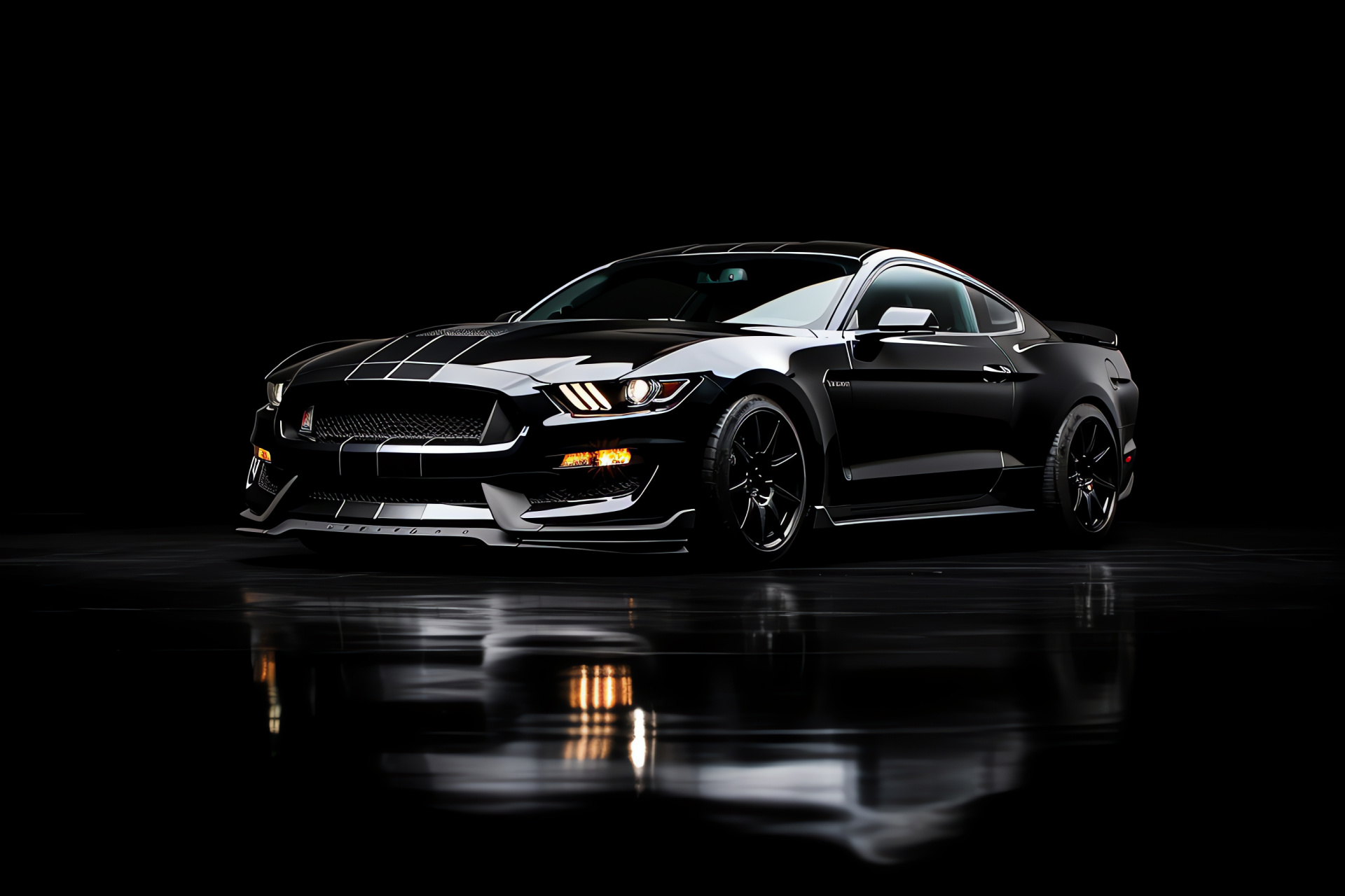 GT350 Mustang, Darkened showcase, Top-down car view, Visual opposition, Auto close-up, HD Desktop Wallpaper