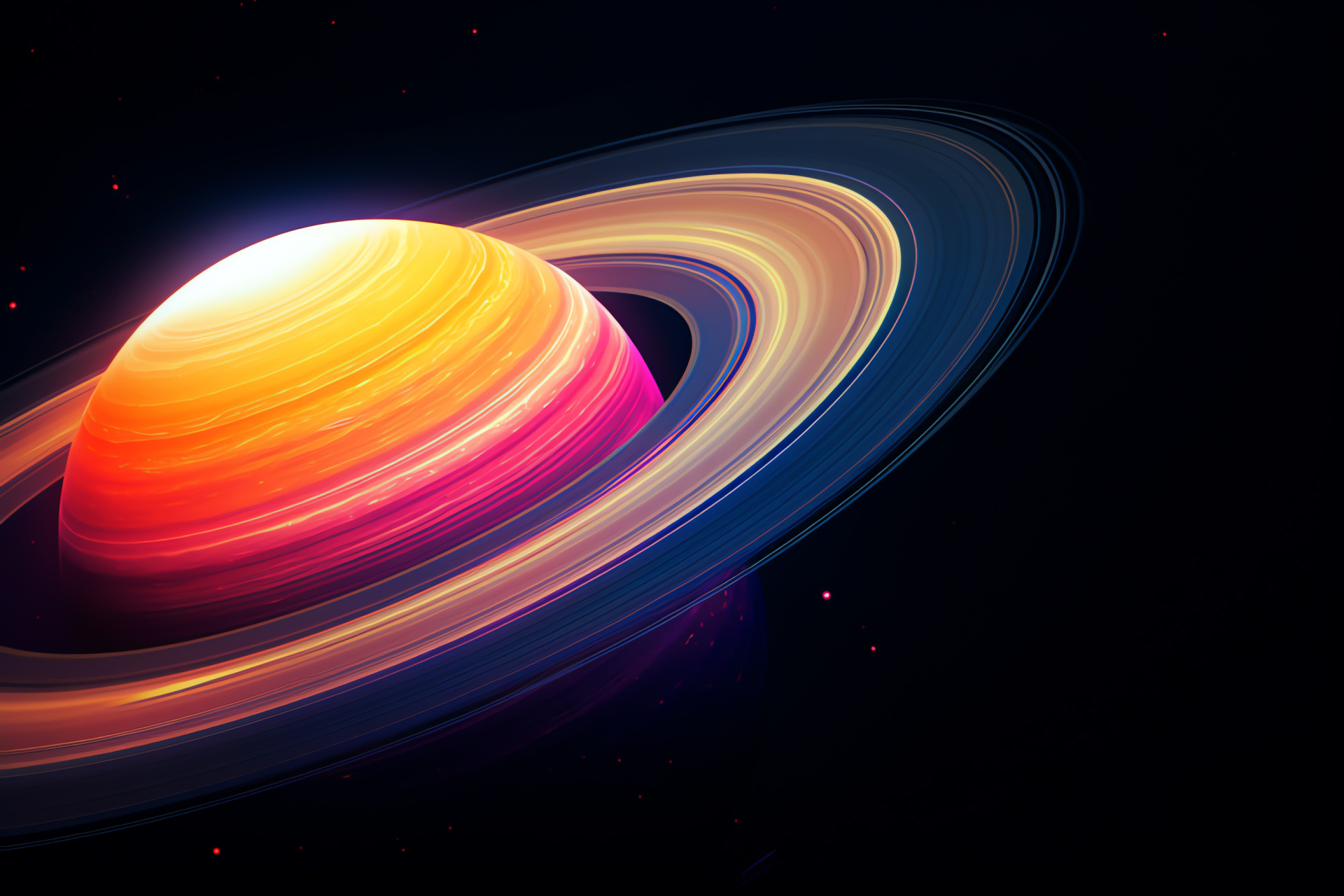 Ringed planet, Saturn close up, Neon-hued planet, Giant gas presence, Ring detail, HD Desktop Image