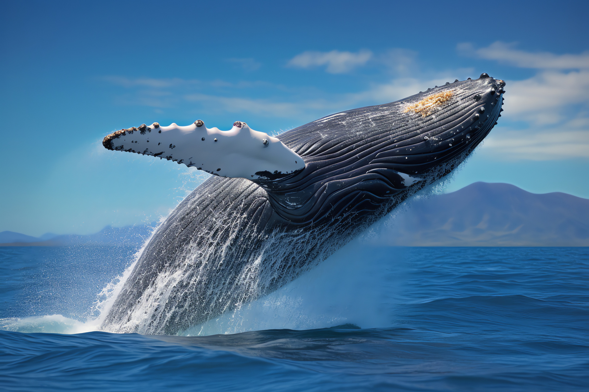 Marine mammal, Humpback, marine behavior, aquatic ecosystem, two-tone pattern, HD Desktop Image