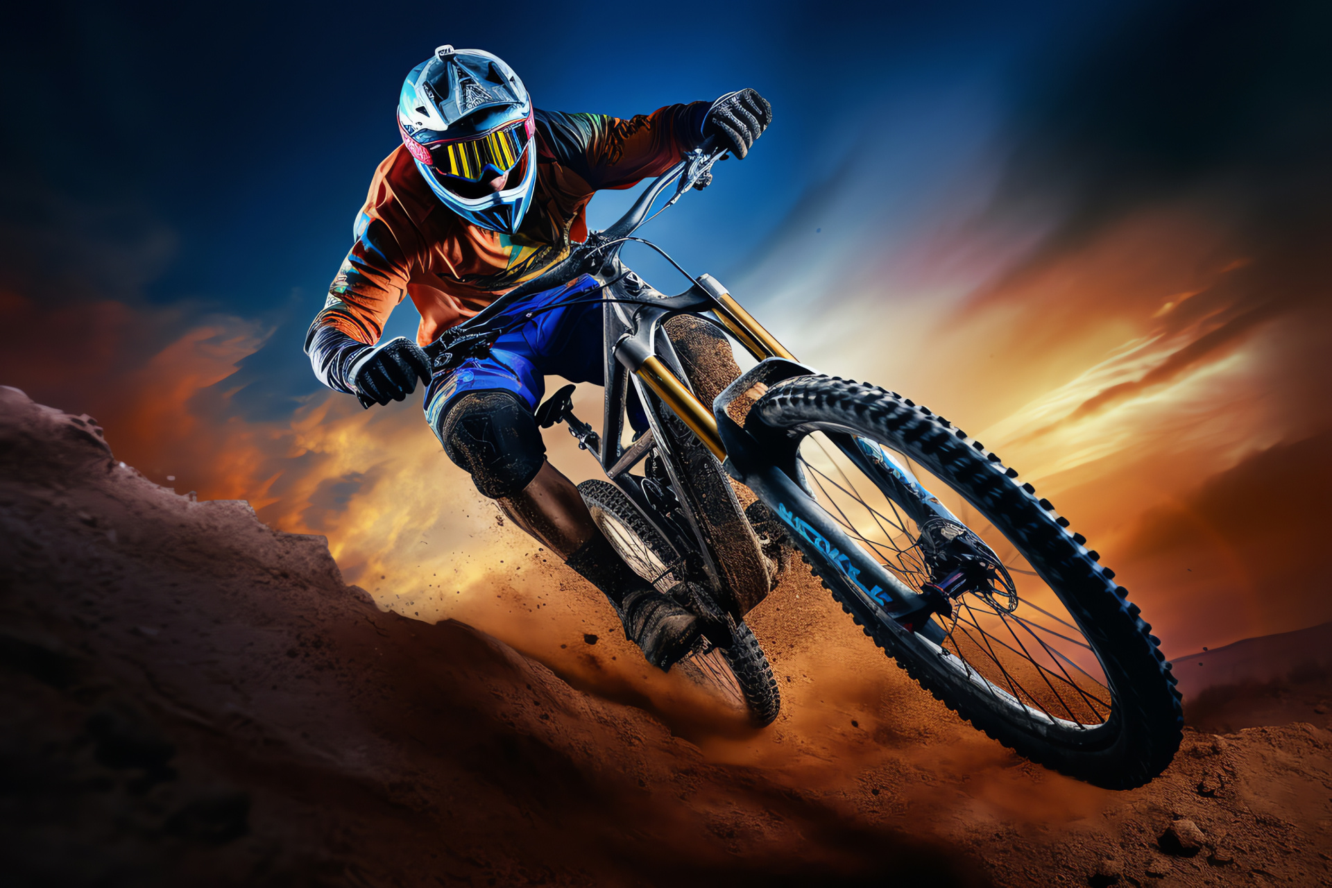 Mountain biking twilight, Biker's silhouette, Dusk riding, Cyclism challenge, Hues of environment, HD Desktop Wallpaper