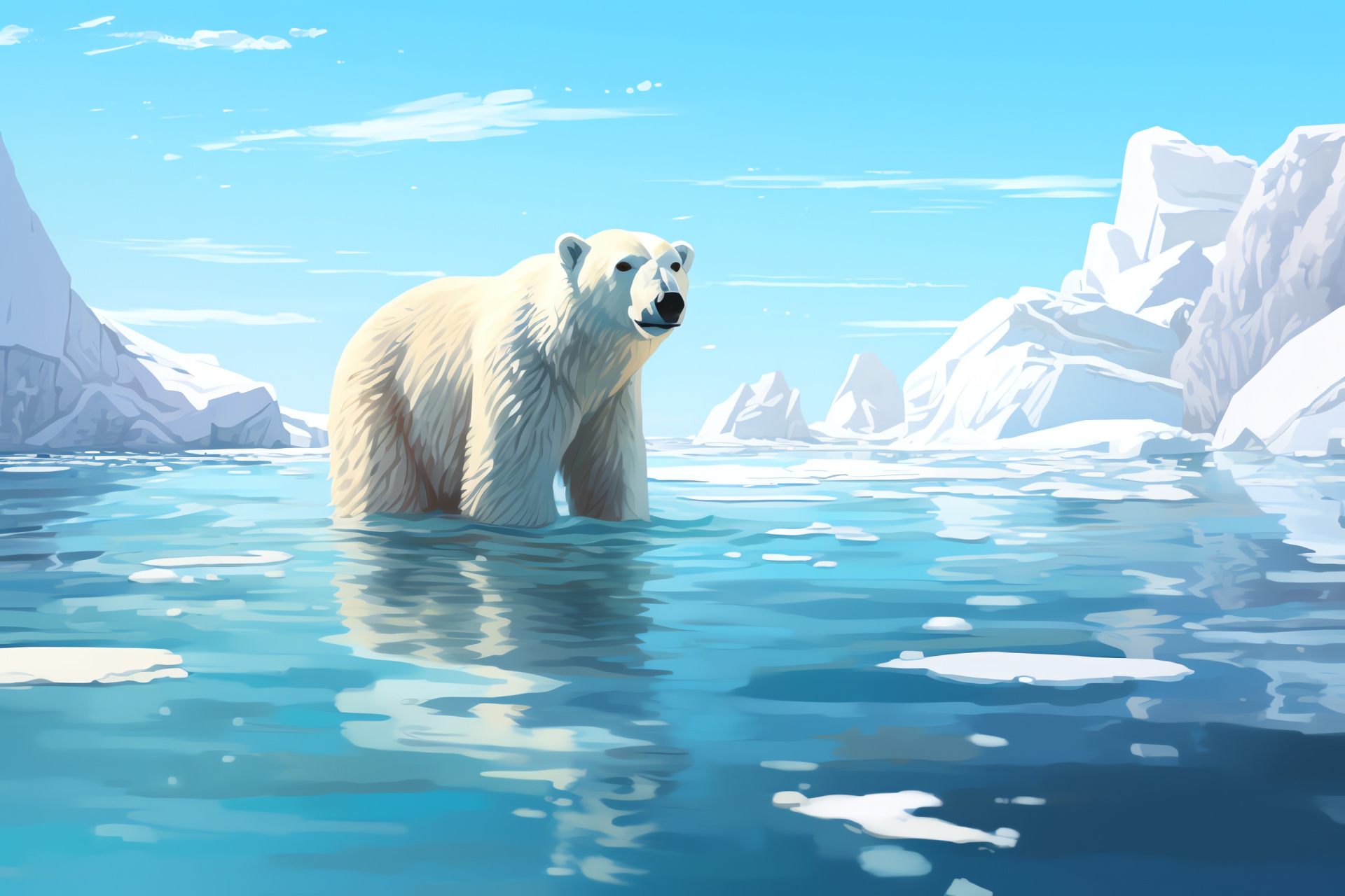 Arctic mammal, Ice bear, Cerulean gaze, Insulated fur, Chilled aquatic scene, HD Desktop Image