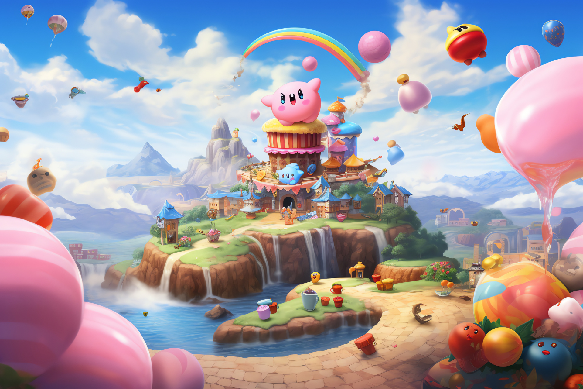 Kirbys birthday, Popstar planet, Heroic puffball, Joyful celebration, Gaming legend, HD Desktop Wallpaper