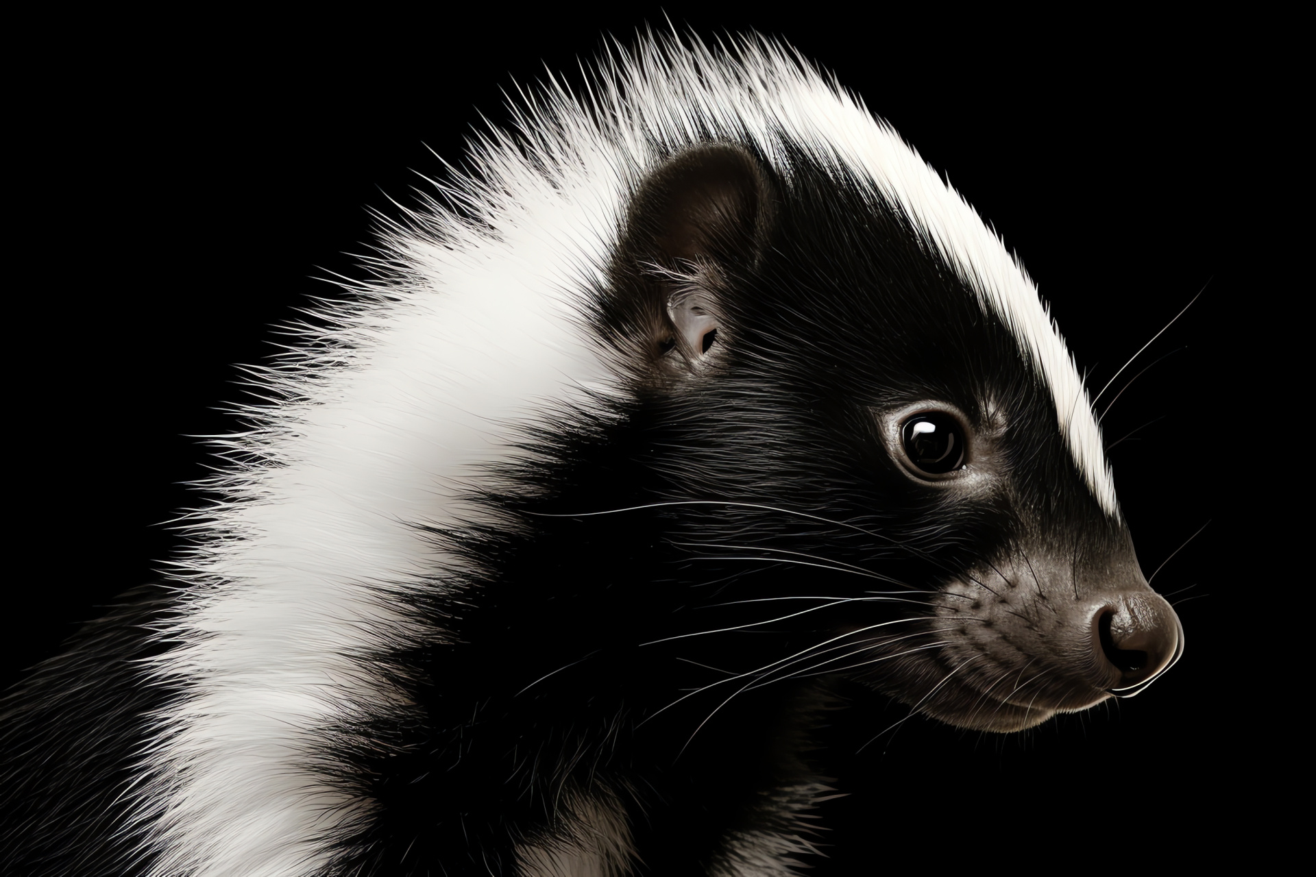 Skunk close-up, night creature, black and white pattern, solitary animal, scent defense, HD Desktop Wallpaper