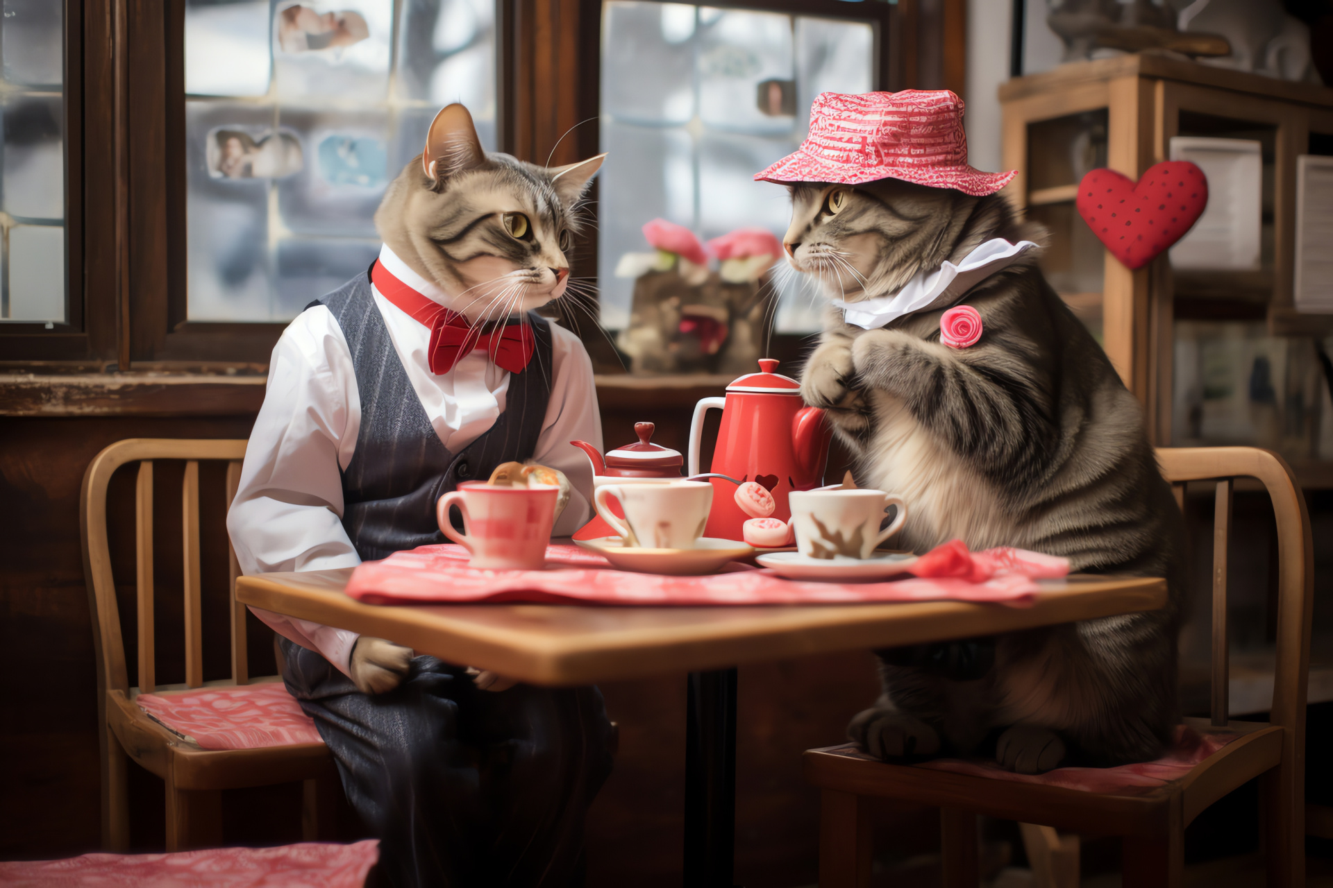 Valentine cafe kitties, Romantic coffee experience, Love themed venue, Melodic ambiance, Cat rendezvous, HD Desktop Wallpaper