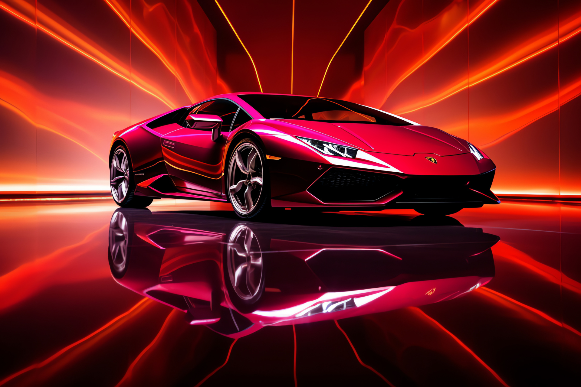 Lamborghini evolution, Crimson-themed background, Forceful presence, Evocative styling, Automotive perfection, HD Desktop Image